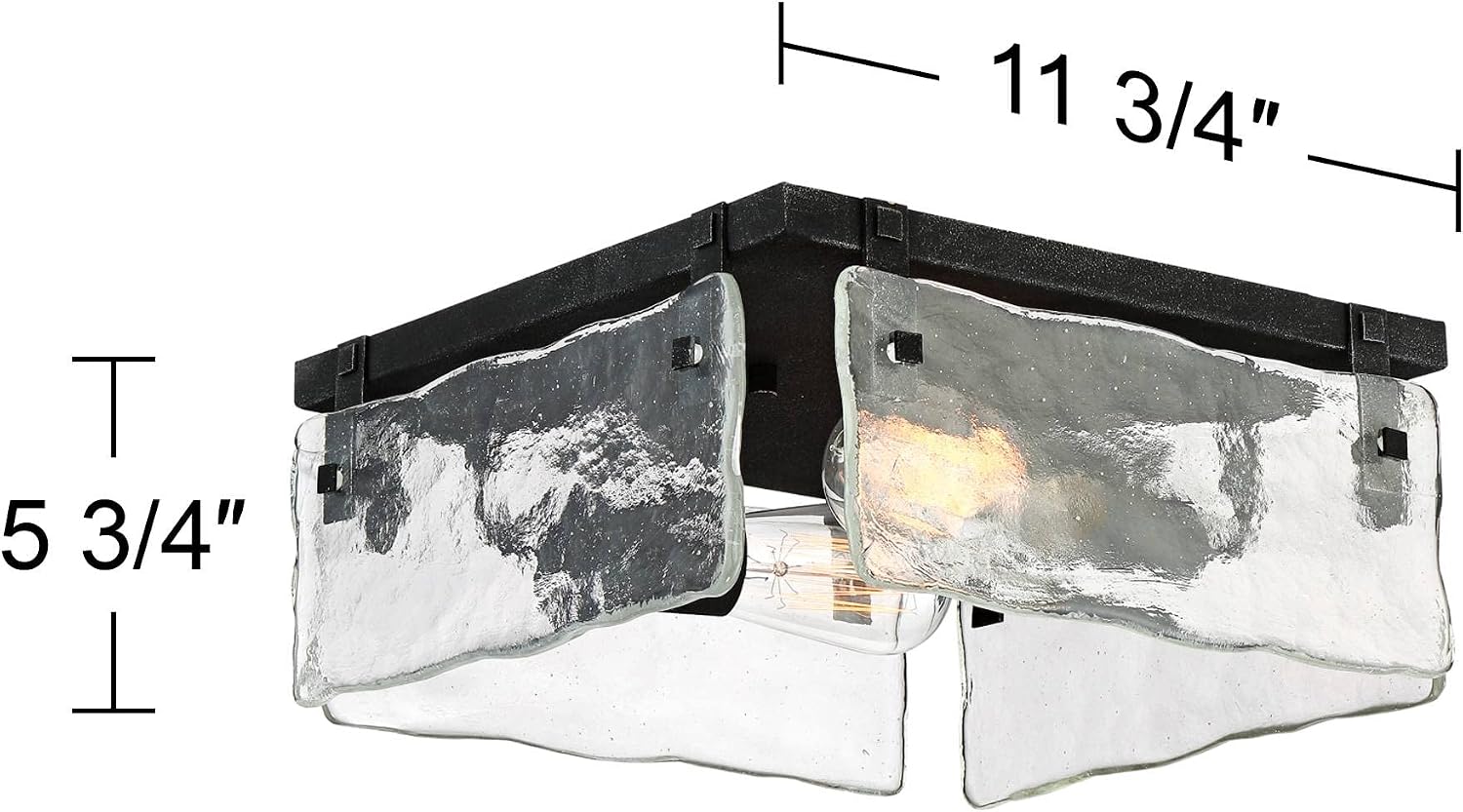 360 Lighting Cassington Rustic Farmhouse Ceiling Light Flush-Mount Fixture 11 3/4' Wide Washed Black Hand Blown Glass Panels for Bedroom Kitchen Living Room Hallway Dining Bathroom House