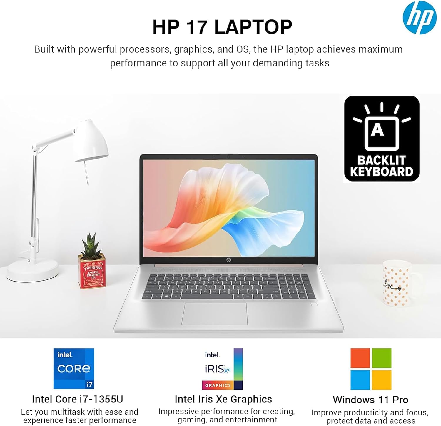 HP 17 Inch Touch Screen Laptop with Ultra-Fast Intel 10-Core i7-1355U CPU (5GHz), 32GB RAM, 1TB SSD, Backlit Keyboard, HDMI, USB-C, Windows 11 Home, Office 365 for The Web, Rose Gold