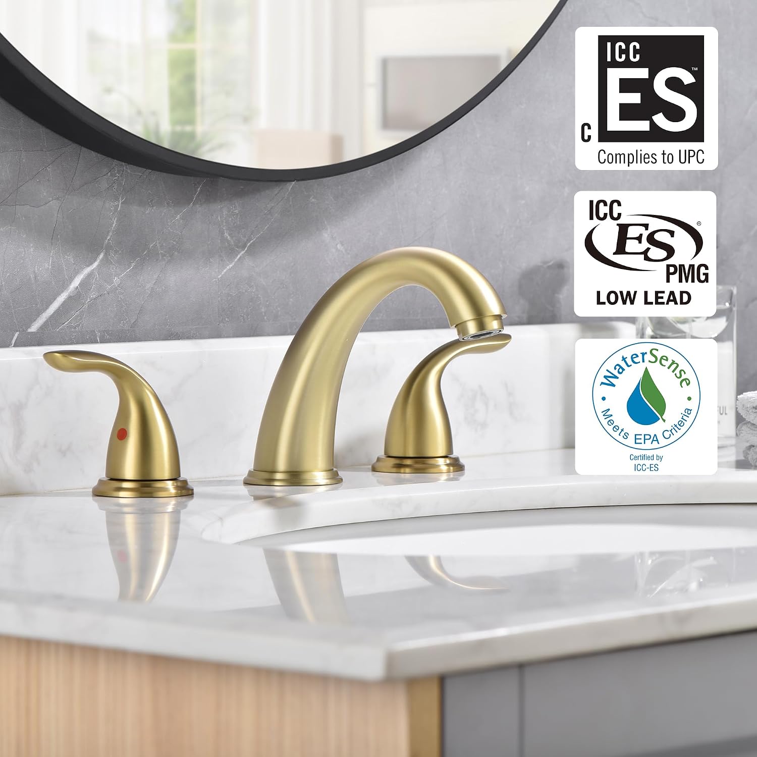sumerain 8 Inch Widespread Bathroom Faucet 3 Hole 2 Handle Bath Faucet Brushed Gold