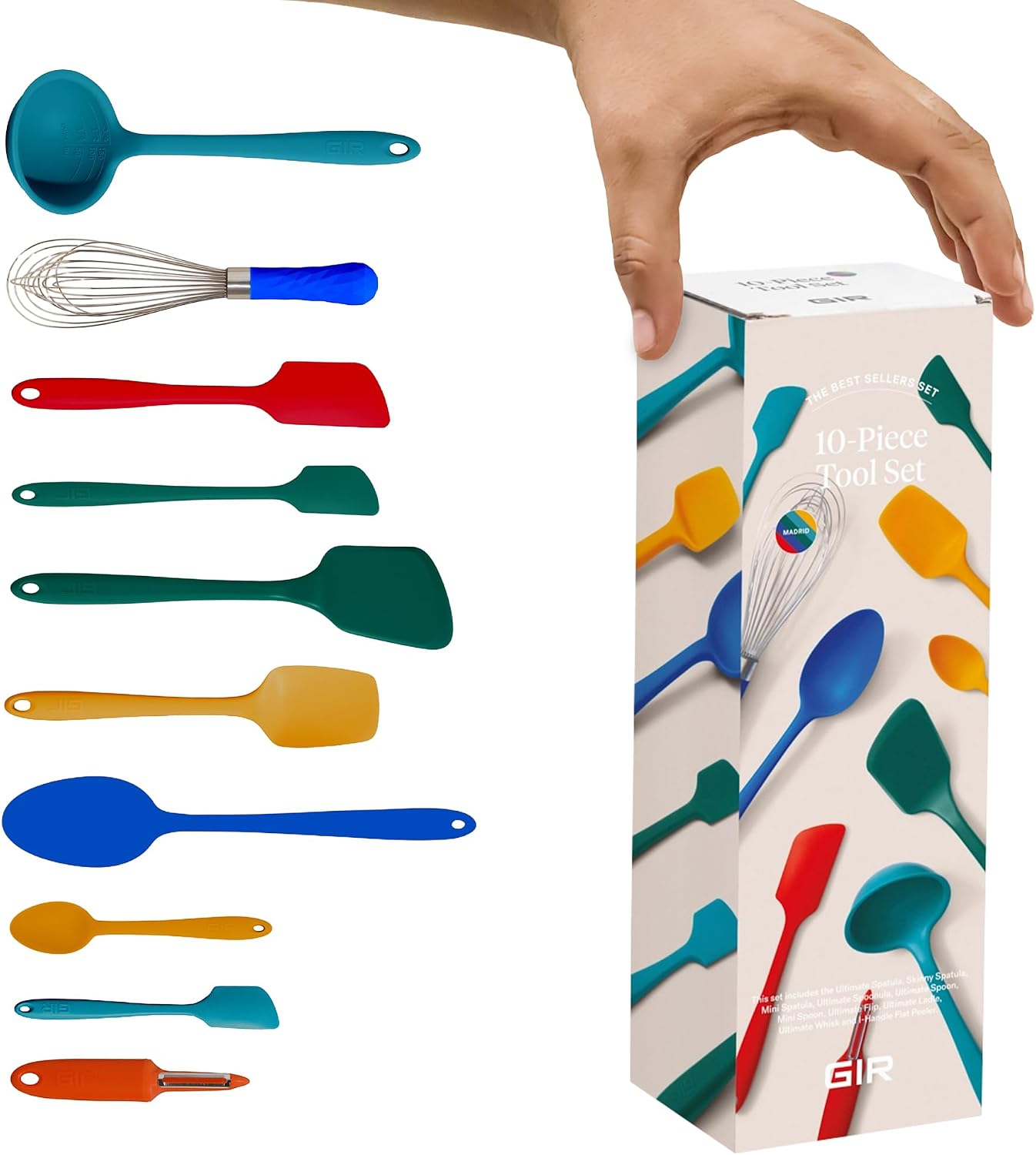 GIR: Get It Right 10-Piece Silicone Ultimate Kitchen Utensil Set – Spatulas, Ladle, Flip, Spoons, Whisk, Peeler & Spoonula – Nonstick, Non-Toxic, Heat-Resistant – Madrid