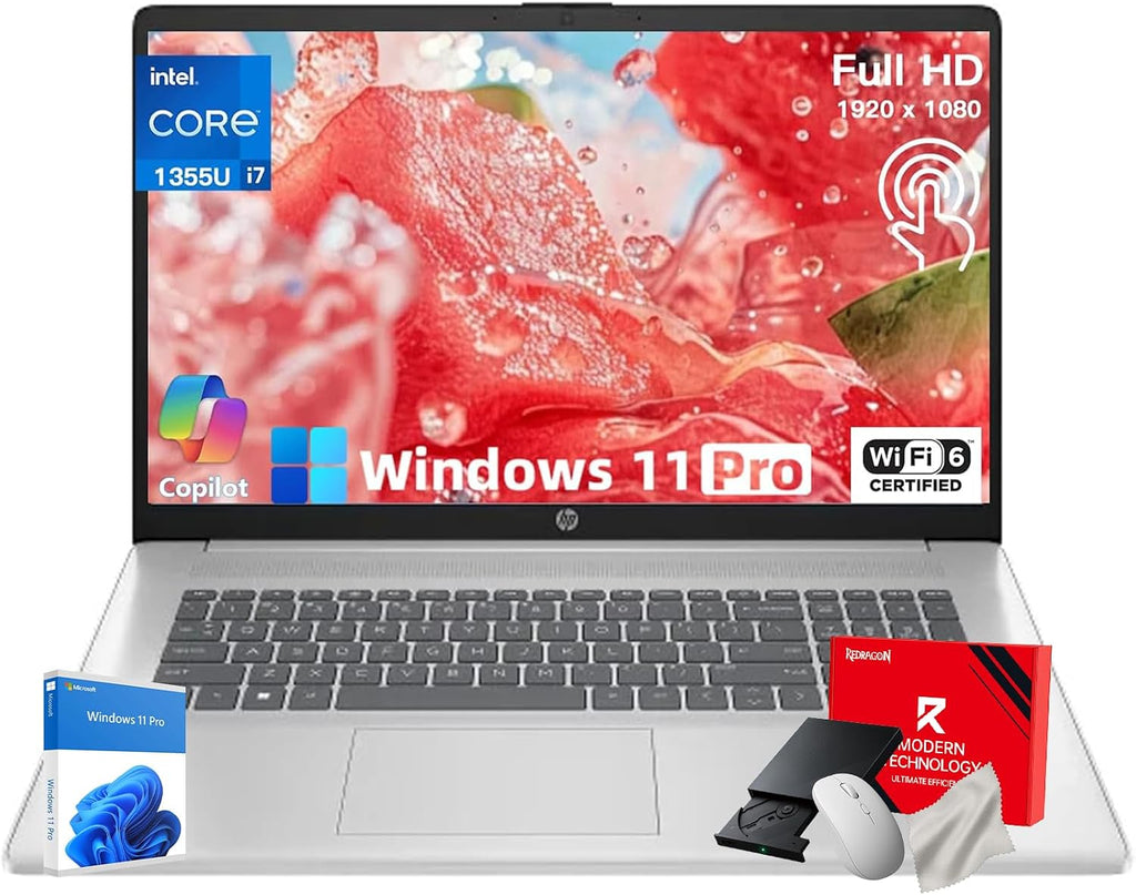 HP 15.6in Touchscreen Laptop Computer - 15.6' FHD Display, Intel i7 1355U(10-core), Intel Iris Xe Graphics, Windows 11 Pro, Wi-Fi6, Bluetooth, Accessoires (16GB RAM + 1TB SSD)