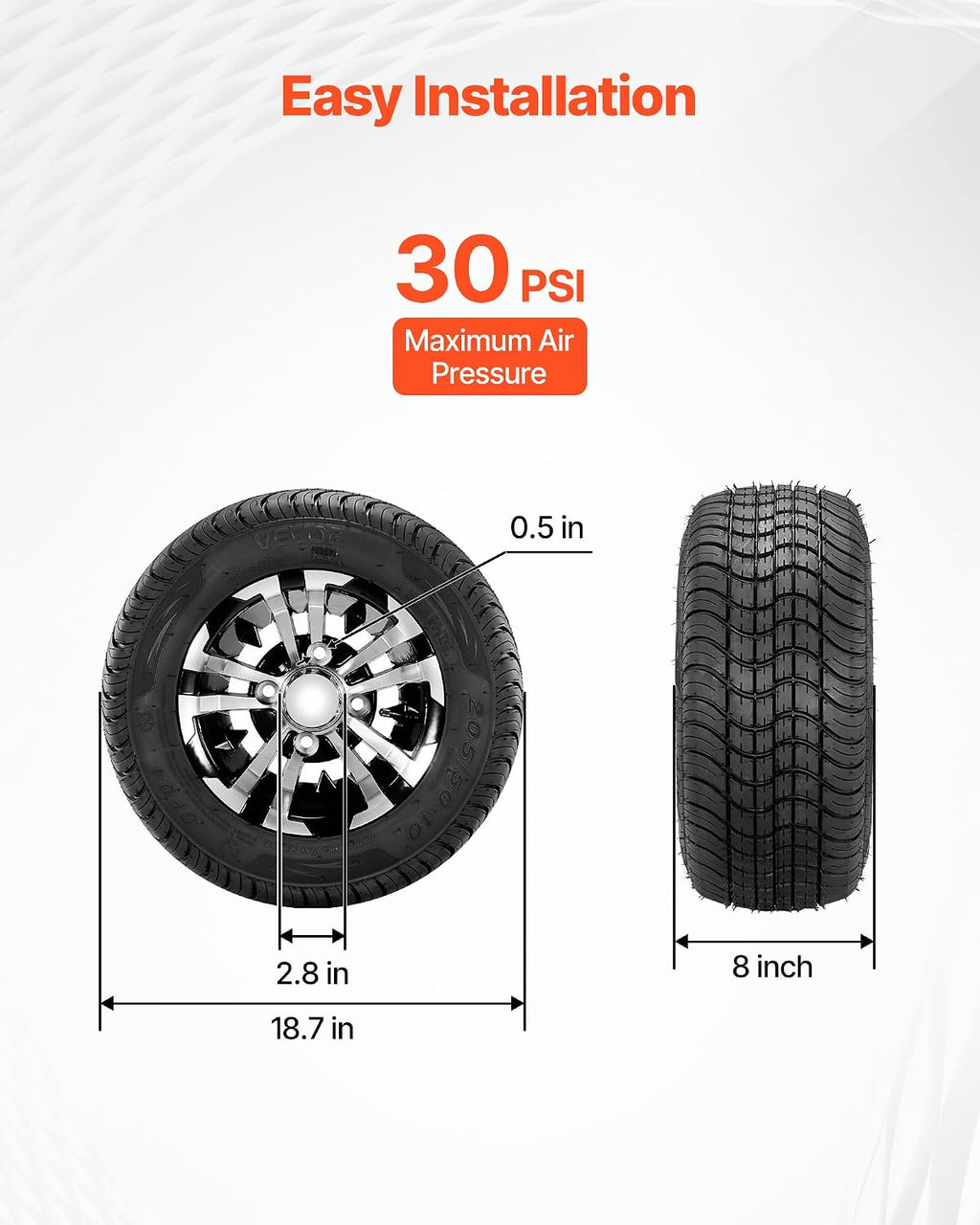 VEVOR Golf Cart Wheels, 10' 205/50-10 Black Aluminum Alloy Golf Cart Tires and Wheels Combo (Set of 4) Fit Club Car, EZGO, Yamaha, 4 Ply Rubber 4-Lug Lawn Mower Tires & Rims, 675 lbs Load, All-Terrain