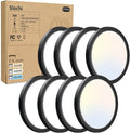 8PACK LED Flush Mount Ceiling Light Fixture, 3000K-4000K-6500K & 100W Equivalent Modern Kitchen Ceiling Lamp 15W 1500Lm 7.5 Inch Closet Round Surface for Bathroom Laundry Bedroom Hallway, Black