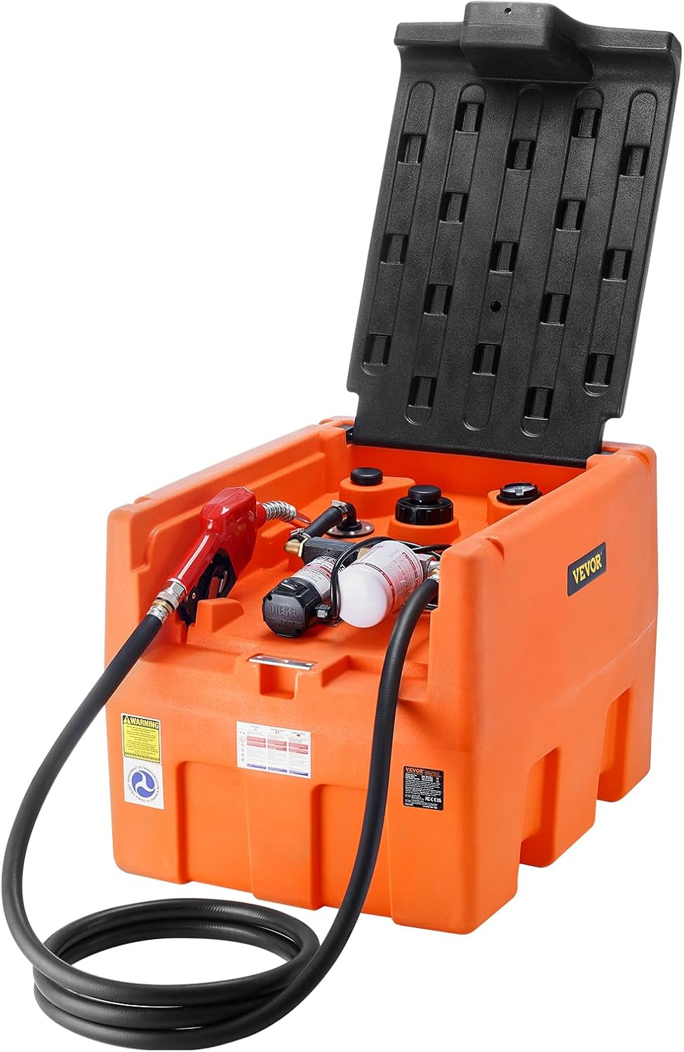 VEVOR Portable Diesel Tank, 48 Gallon, 10.6GPM Flow Rate, Diesel Fuel with 12V Electric Transfer Pump, 13.1 ft Hose, Auto Fueling Nozzle, Transfer Tank for Easy Fuel Transportation, Orange