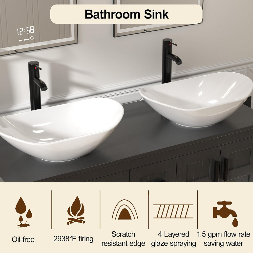 UEV 48' Bathroom Vanity with Sink Combo,Modern Freestanding Sink Cabinet with 3 Drawers,Stylish Bathroom Vanity Cabinet,Grooved Door,Metal Handles,Vessel Sink (Arch Rectangle, 48''Black)