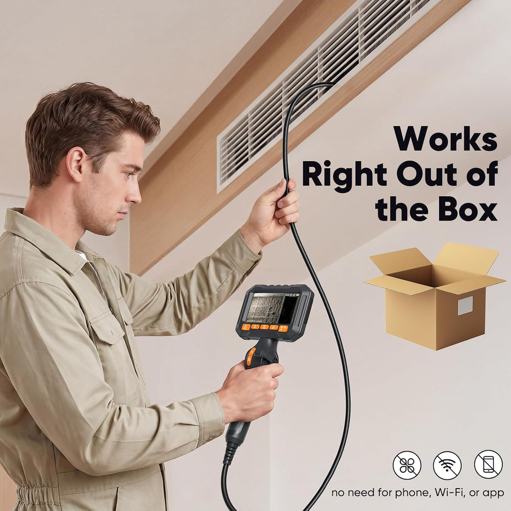 T Takmly Two-Way Articulating Borescope with Light, 210° Steerable 1080P Endoscope Camera, 0.33inch Semi-Rigid Snake Scope, 4.3' IPS Screen, 32GB, 5.5FT for Automotive Engine HVAC Wall Mechanics