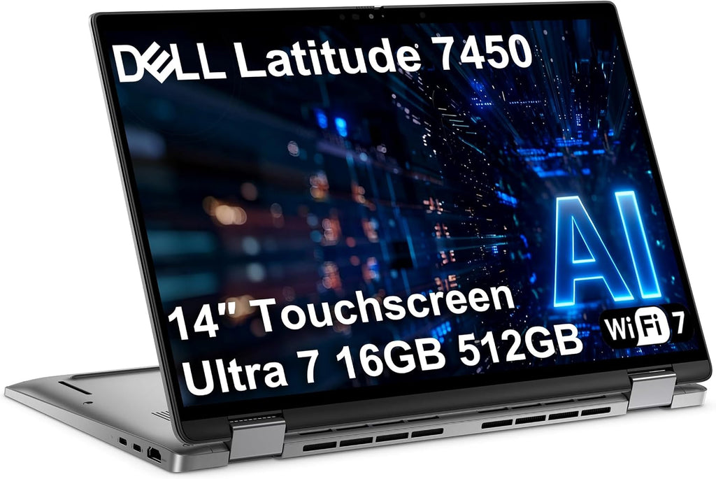 Dell Latitude 7450 7000 2-in-1 Business AI PC Laptop (14' FHD+ Touchscreen, Intel 12-Core Ultra 7 165U (> i7-1365U), 16GB DDR5, 512GB SSD), Backlit, Fingerprint, Thunderbolt 4, IR Webcam, Win 11 Pro