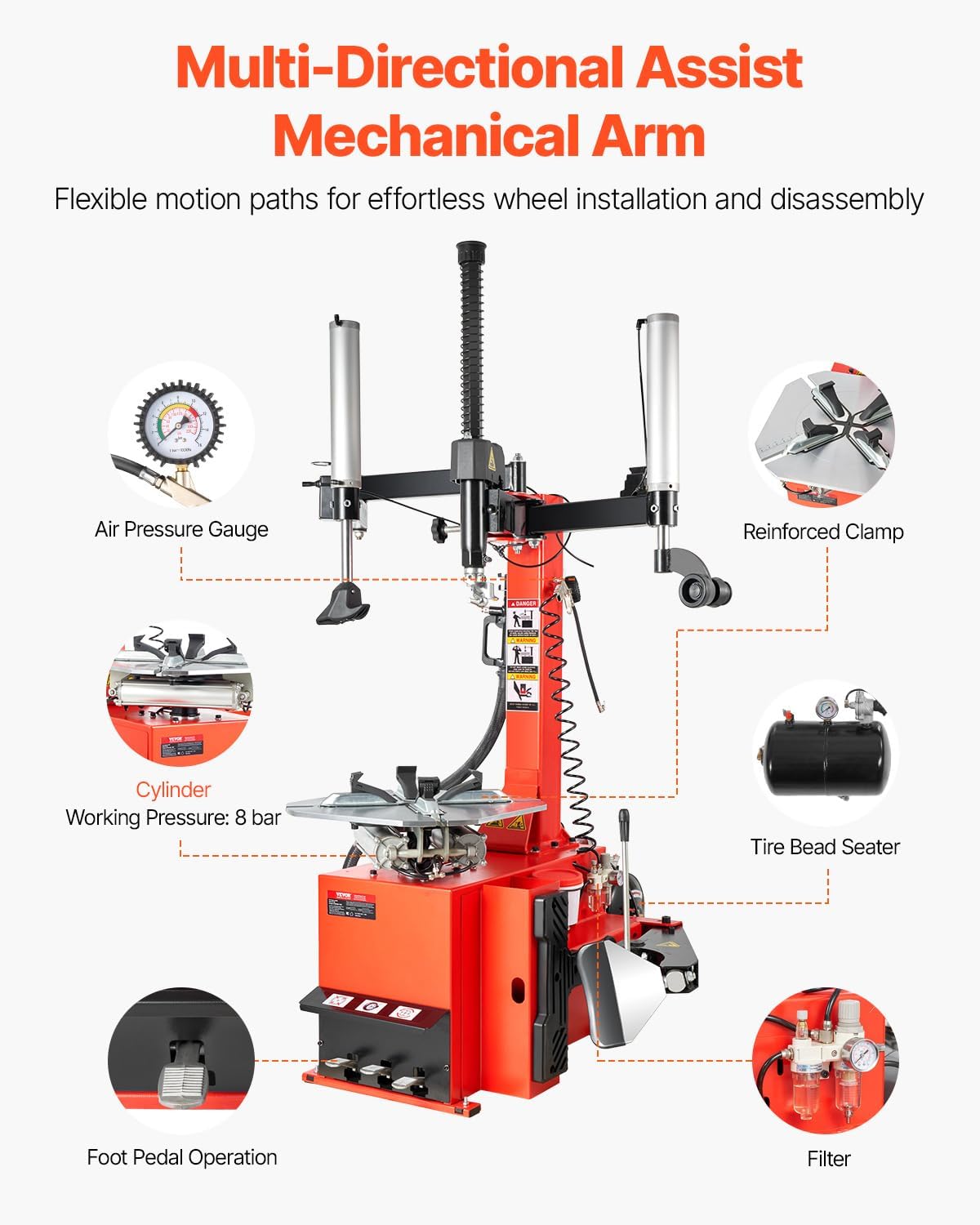 VEVOR Electric Tire Changer, Tire Balancer Combo, 18' Spindle, Durable Electric Tire Machine with 2.0HP Motor, High-Precision Balancer with Auto Calibration, Fit for SUVs Pickups Sedans