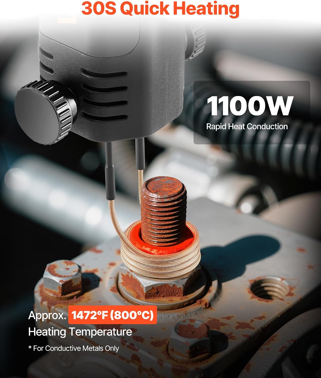 VEVOR Induction Heater Bolt Removal, 1100W 110V Magnetic Induction Heater Kit, Handheld Nut Buster Tool, Mini Heating Machine for Rusty Screw Removing, Car Garage Repairing Tools with 8 Coil and Box