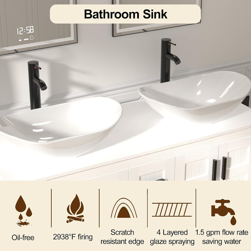 UEV 30' Bathroom Vanity with Sink Combo,Modern Freestanding Sink Cabinet with 3 Drawers,Stylish Bathroom Vanity Cabinet,Grooved Door,Metal Handles,Vessel Sink (Arch Rectangle, 48''White)