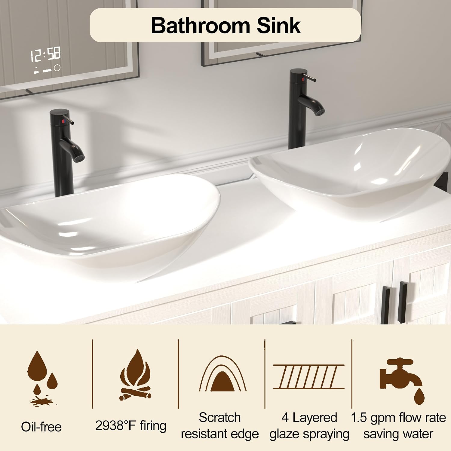 UEV 30' Bathroom Vanity with Sink Combo,Modern Freestanding Sink Cabinet with 3 Drawers,Stylish Bathroom Vanity Cabinet,Grooved Door,Metal Handles,Vessel Sink (Arch Rectangle, 48''White)
