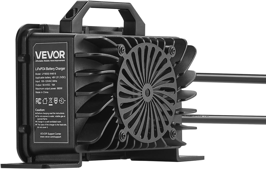 VEVOR 48V 18A Lithium Battery Charger, 58.4V, AC-DC LiFePO4 Smart Charger, with Waterproof Connector, LED Indicator, 0V Activation, for LiFePO4 Deep Cycle Rechargeable Batteries of Boat, RV, IP68