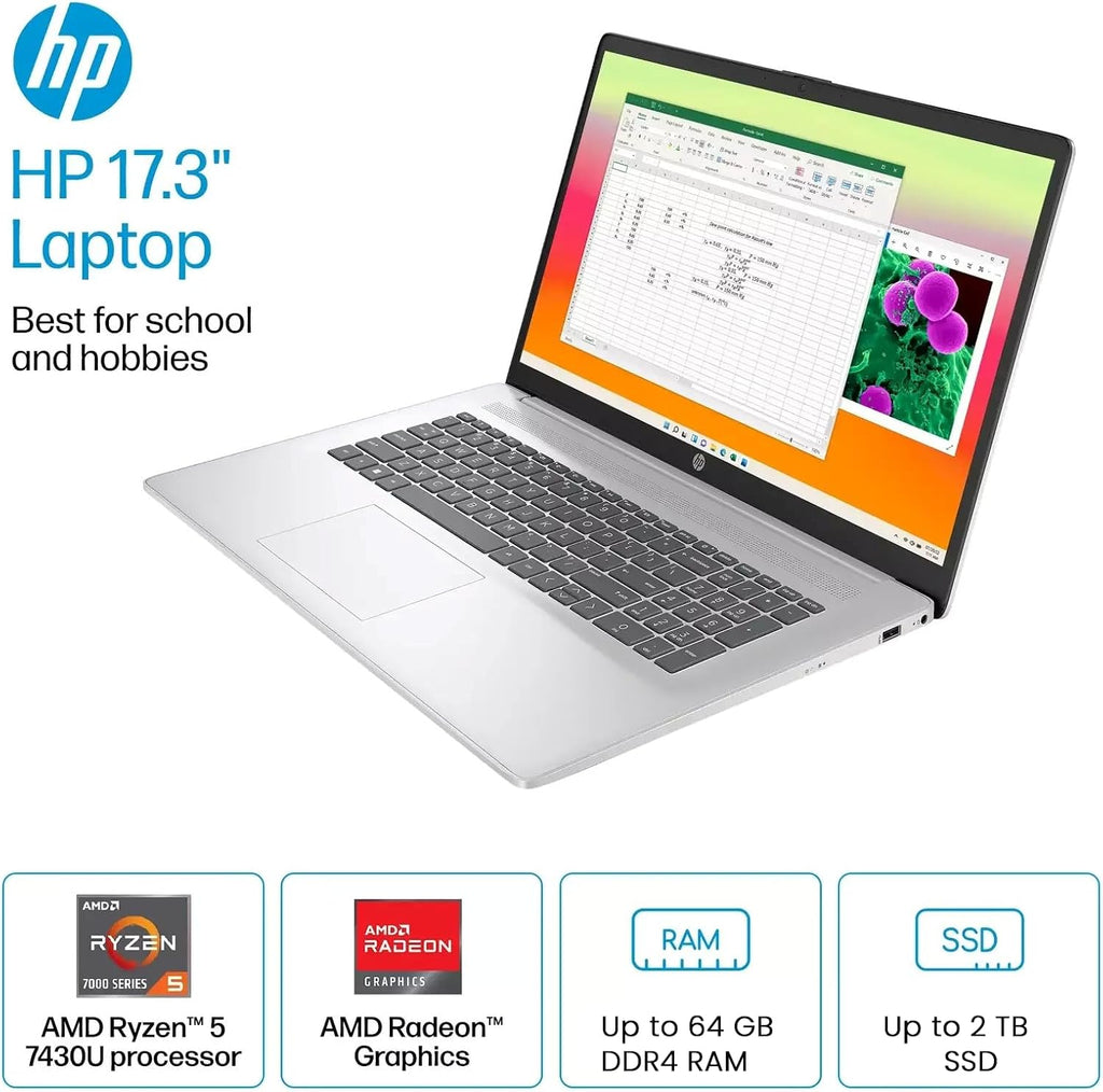 HP 17' 2025 Laptop Computer for Business & Student, w/Accessories, 32GB RAM, 1TB SSD, 17.3' FHD Anti Glare Display, AMD Ryzen 5 7430U, Win 11 Pro, Numeric Pad, HDMI, Wi-Fi 6