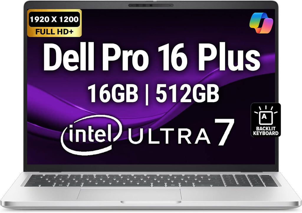 Dell Pro 16 Plus PB16250 (Replaces Latitude 5550) Business Notebook 16' FHD+ Intel Ultra 7-265U, 16GB DDR5 RAM, 512GB NVMe, Wi-Fi 6E, BT, Backlit Keyboard, HD Webcam, RJ-45, Win 11 Pro
