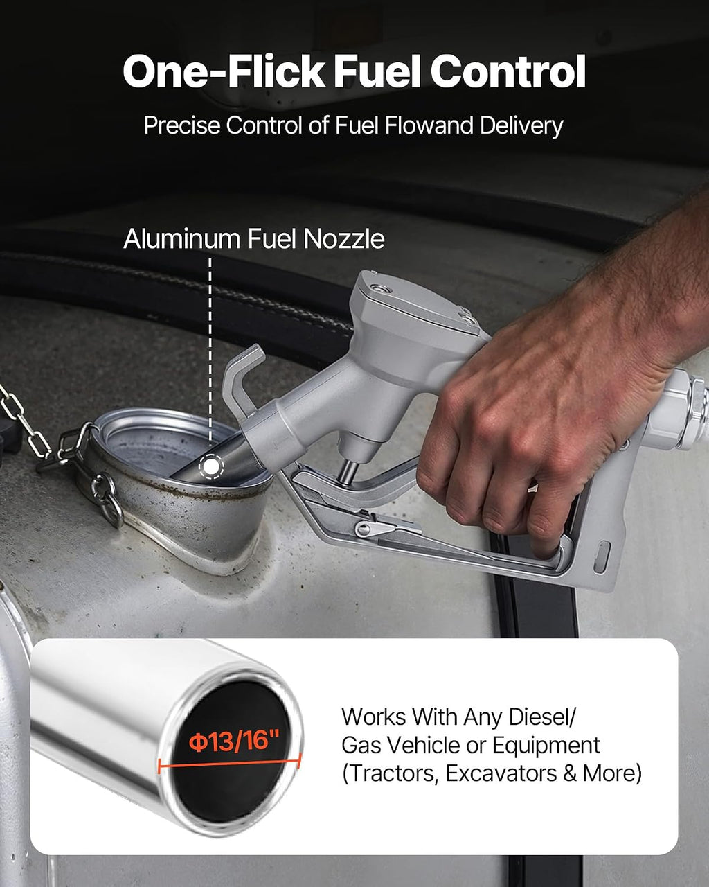VEVOR Fuel Transfer Pump, 12V DC 16 GPM 1/4 HP Diesel Pump, Extractor Pumps with Manual Nozzle, Discharge Hose and Suction Pipe, for Gasoline, Diesel, Kerosene, Ethanol-Methanol Blends & Biodiesel