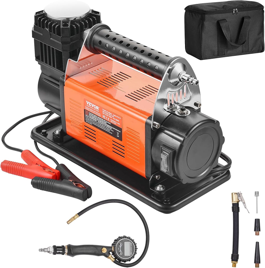 VEVOR 12V Heavy Duty Air Compressor - with Digital Pressure Gauge Tire Inflator Kit, 7.06 CFM Portable Tire Inflator, 150PSI Offroad Air Pump with Adapters for Trucks Car SUV 4 x 4 Vehicle RV