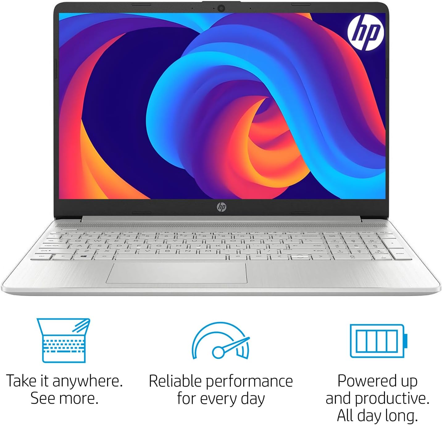 HP 15 Laptop for Home or Work, Intel Celeron N4120 Processor, 15.6' HD LED Display, 16GB RAM, 256GB SSD, SD Card Reader, HDMI, Webcam, WiFi, Bluetooth, Windows 11 Pro, WOWPC Recovery USB