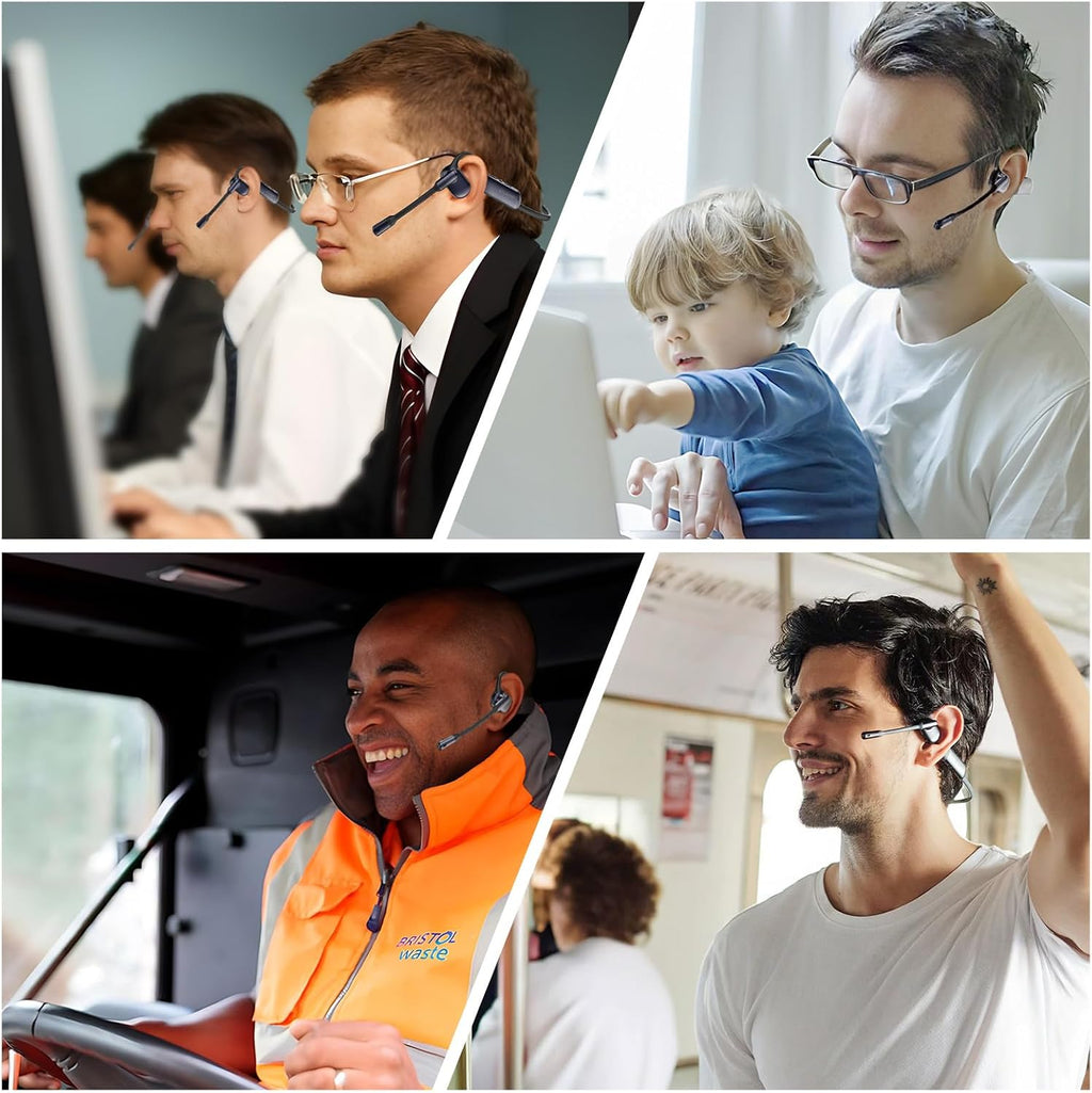 P200b Pro Bluetooth Wireless Open Ear Headphones, 50dB ENC Call Noise Canceling Computer Headset with Boom Microphone, Mute Button, Dongle for Work and Calls