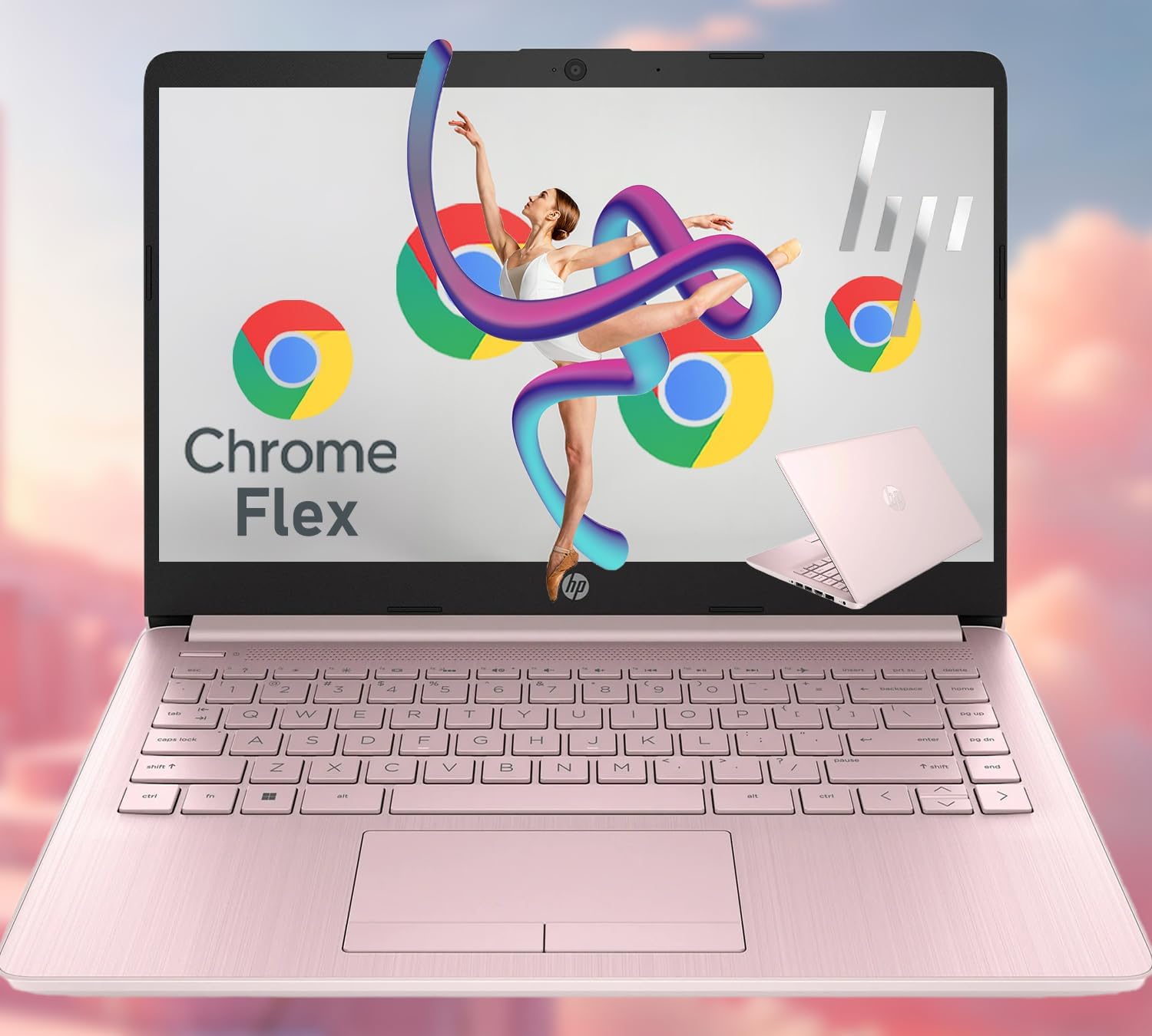 HP 14 Inch Chromebook with ChromeOS Flex | 8GB RAM | 128GB Storage (64GB Onboard and 64GB External) | Intel Celeron | Designed Purely for School and Work | Game App Not Allowed | Pink | No Mouse