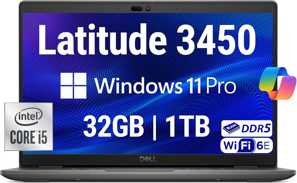 Dell Latitude 3450 3000 14' Business Laptop, Intel 10 Core i5-1335U (Beats i7-1270P), 32GB DDR5 RAM, 1TB NVMe, WiFi 6E + BT, HD Webcam, RJ-45, Win 11 Pro -Gray