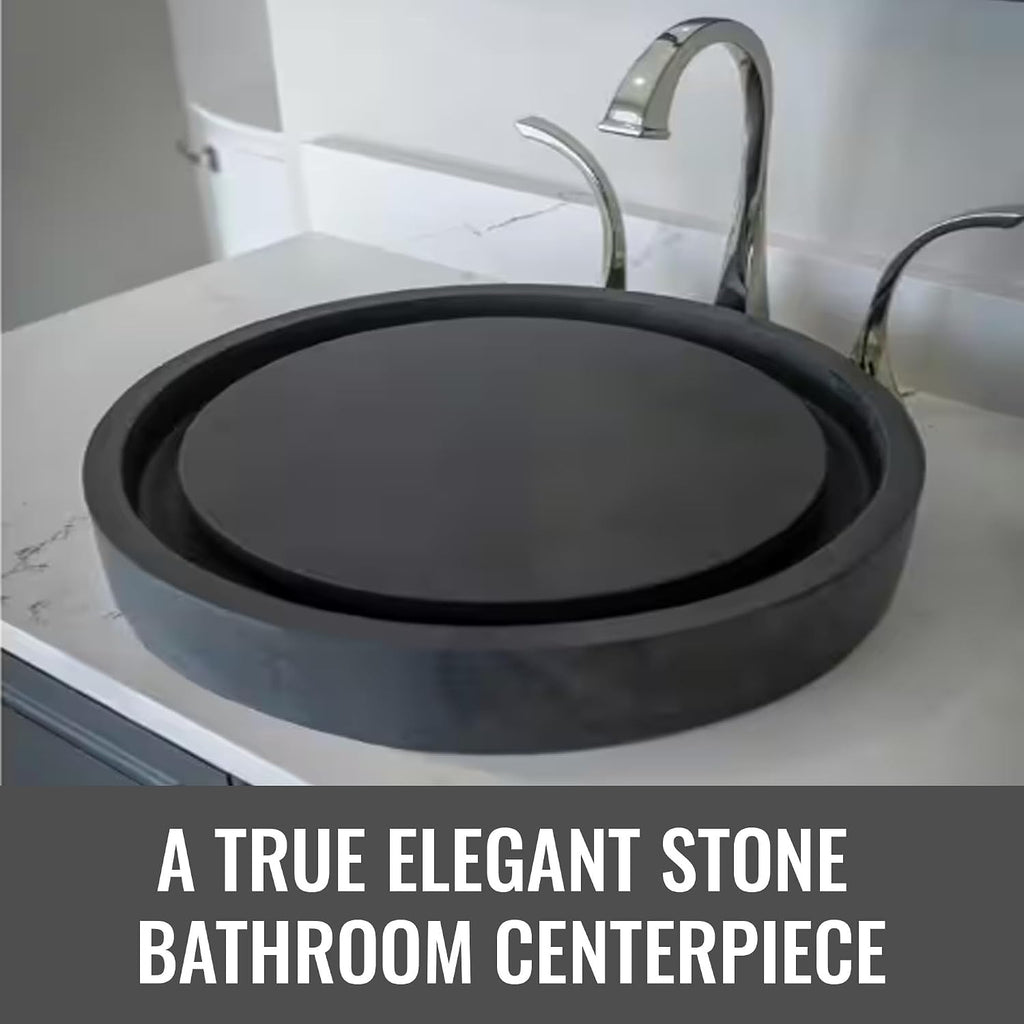 Eden Bath Round Infinity Pool Vessel Sink, Honed Black Lava Stone - Stylish Bathroom Sink