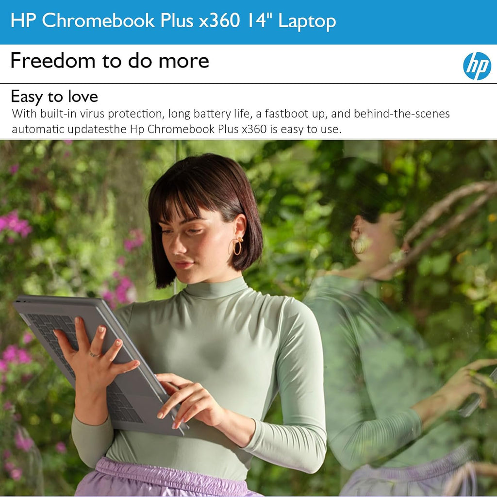 HP Chromebook Plus x360 Laptop 14' 2 in 1 Touchscreen Business Laptop for Student Intel Core i3 N305 8GB RAM 256GB UFS Backlit KB Wi-Fi 6 Chrome OS w/Google AI