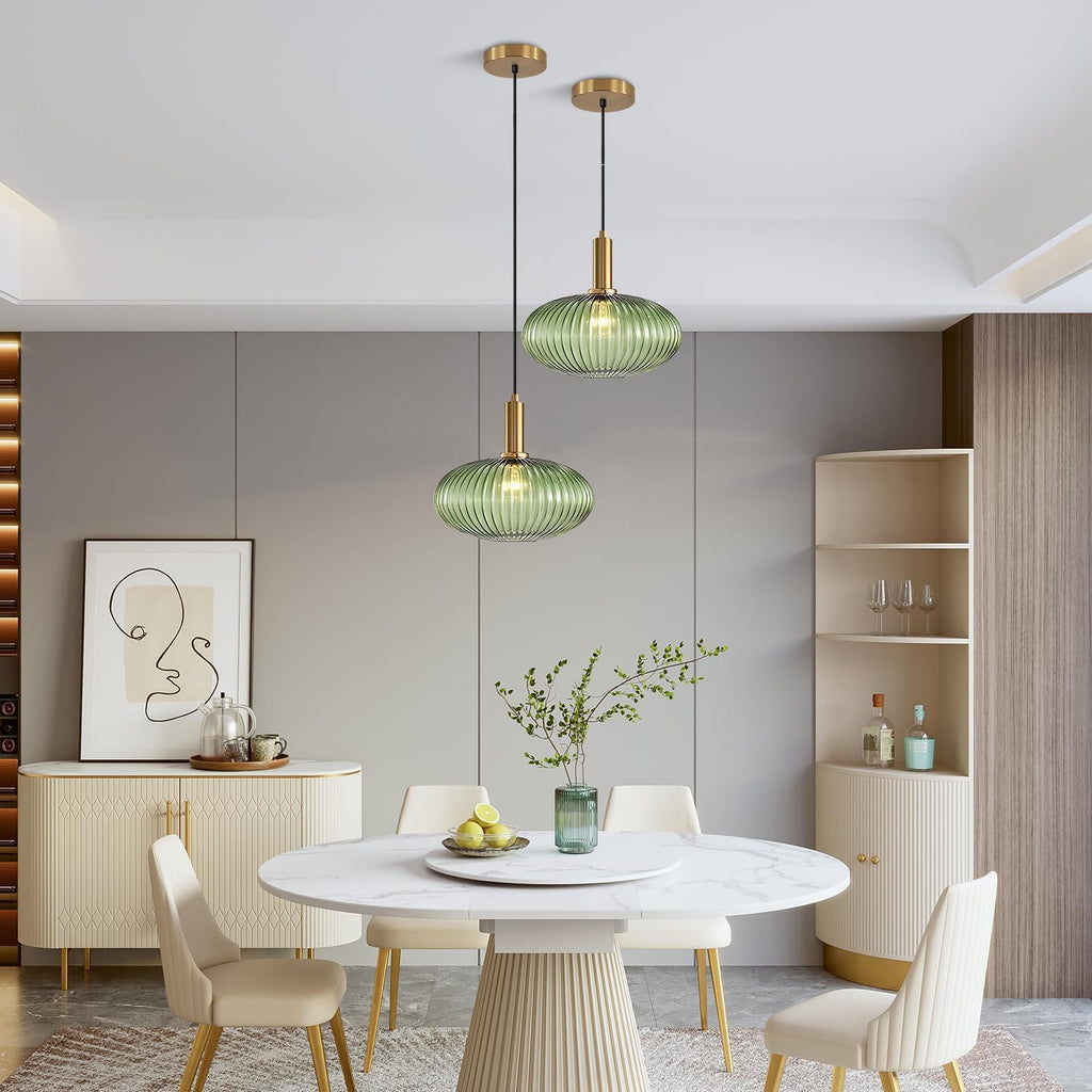 Modern Large Globe Pendant Light Fixture Nordic Glass Pendant Light Two-Pick Kitchen Farmhouse Kitchen Island Light Vintage Single Ceiling Hanging Light (Two-Pick-Green)