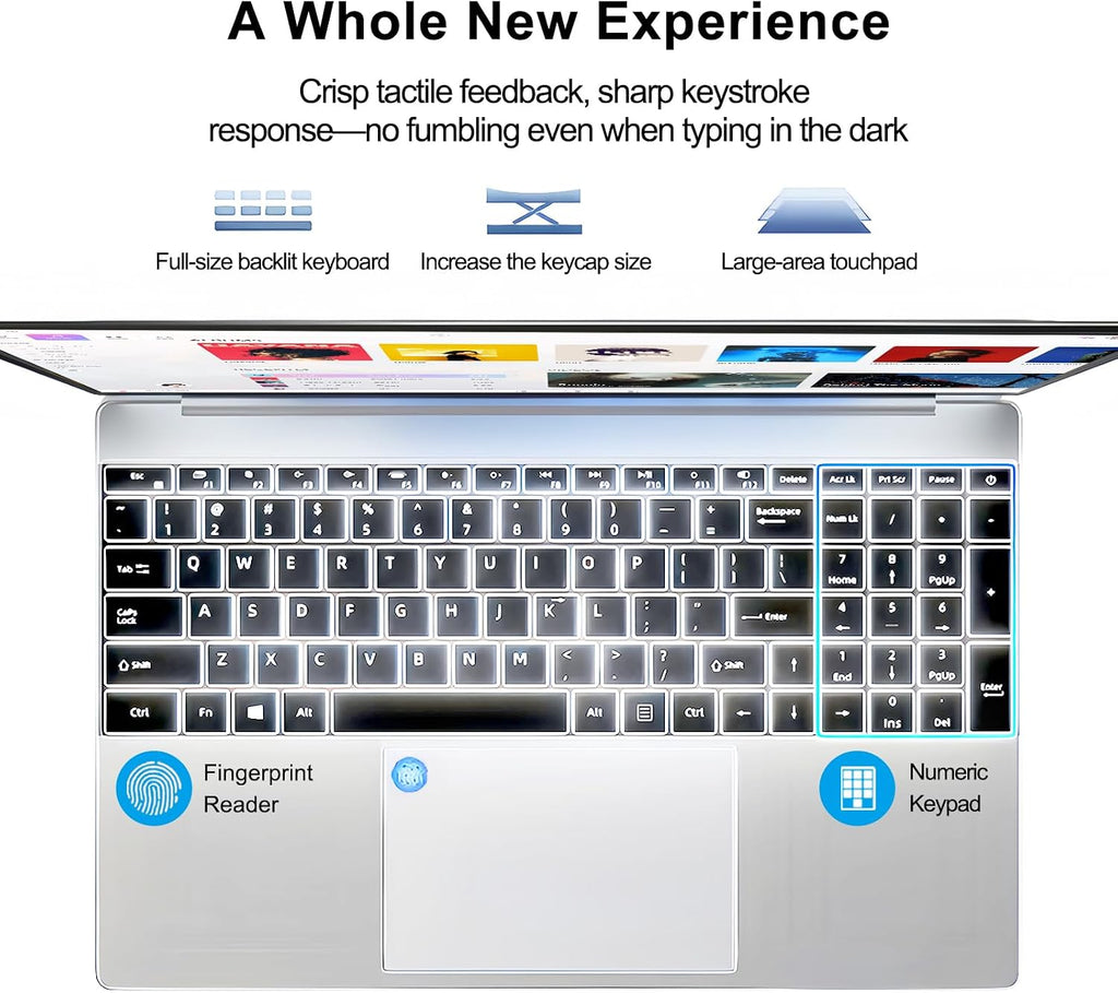 15.6 Inch Laptops Gold 6500Y Processor (Up to 3.4GHz) 16GB RAM 512GB SSD 1080P FHD IPS Display Computer with Fingerprint Recognition,Type-C,WiFi5, USB3.0, BT5.2 Webcam, HDMI, for Business and Students