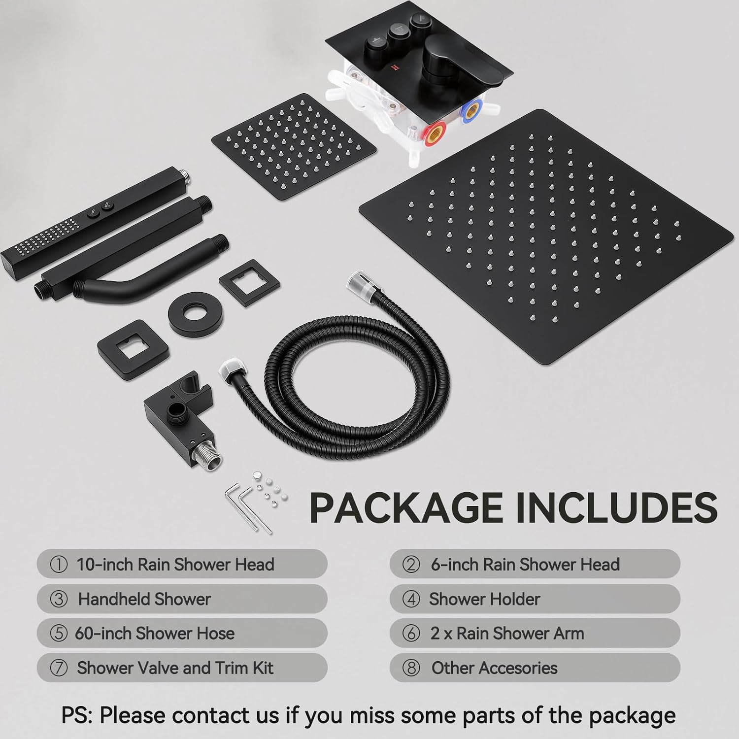 Shower Faucet Set Shower Systems, Push Button Diverter Shower Set for Two People,10'+6' Ceiling Mount Dual Rain Shower Heads with 2-in-1 Handheld Spray, Matte Black Shower Faucet Trim Kit