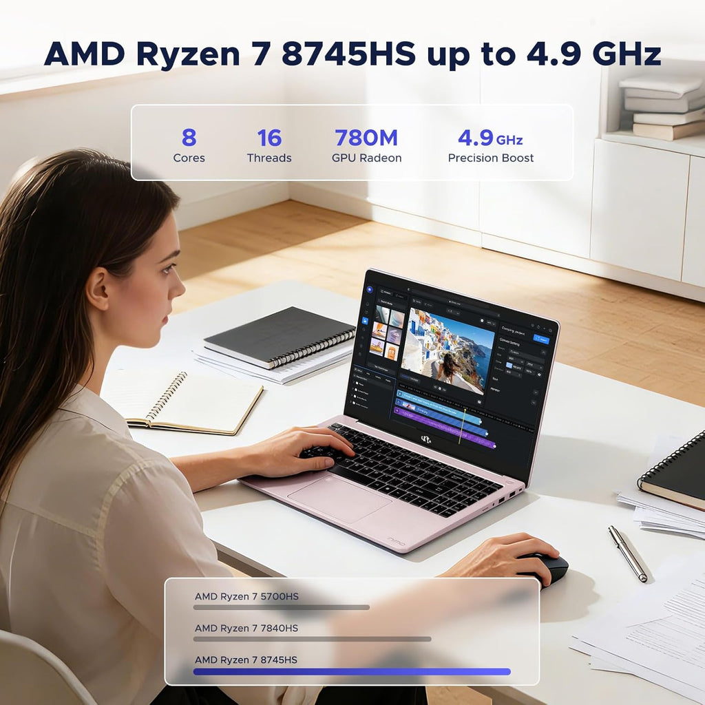 NIMO 15.6' IPS FHD-Gaming-Laptop, AMD Ryzen 7 8745HS 32GB DDR5 RAM 1TB SSD (8C/16T, up to 4.9GHz) Radeon 780M Graphics Business Computer with 100W Type-C Backlit Keyboard, Fingerprint USB-C 4.0