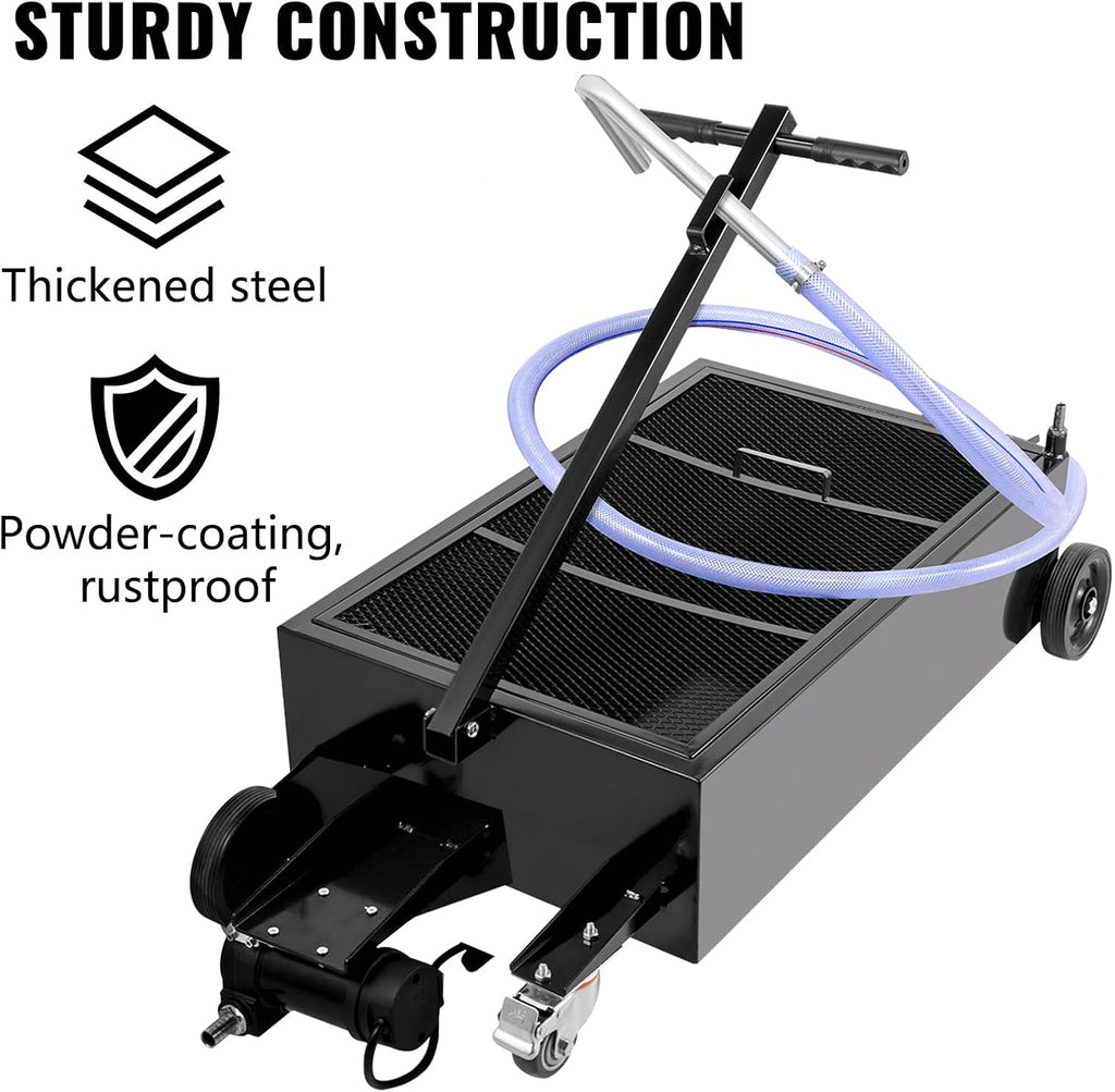VEVOR Low Profile Oil Drain Pan, 25 Gal Oil Drain Pan with 110V High-Flow Electric Pump, Large Capacity Oil Change Pan with 7.2ft Hose & Folding Handle, Rolling Oil Drain Cart for Trucks, Buses, RVs