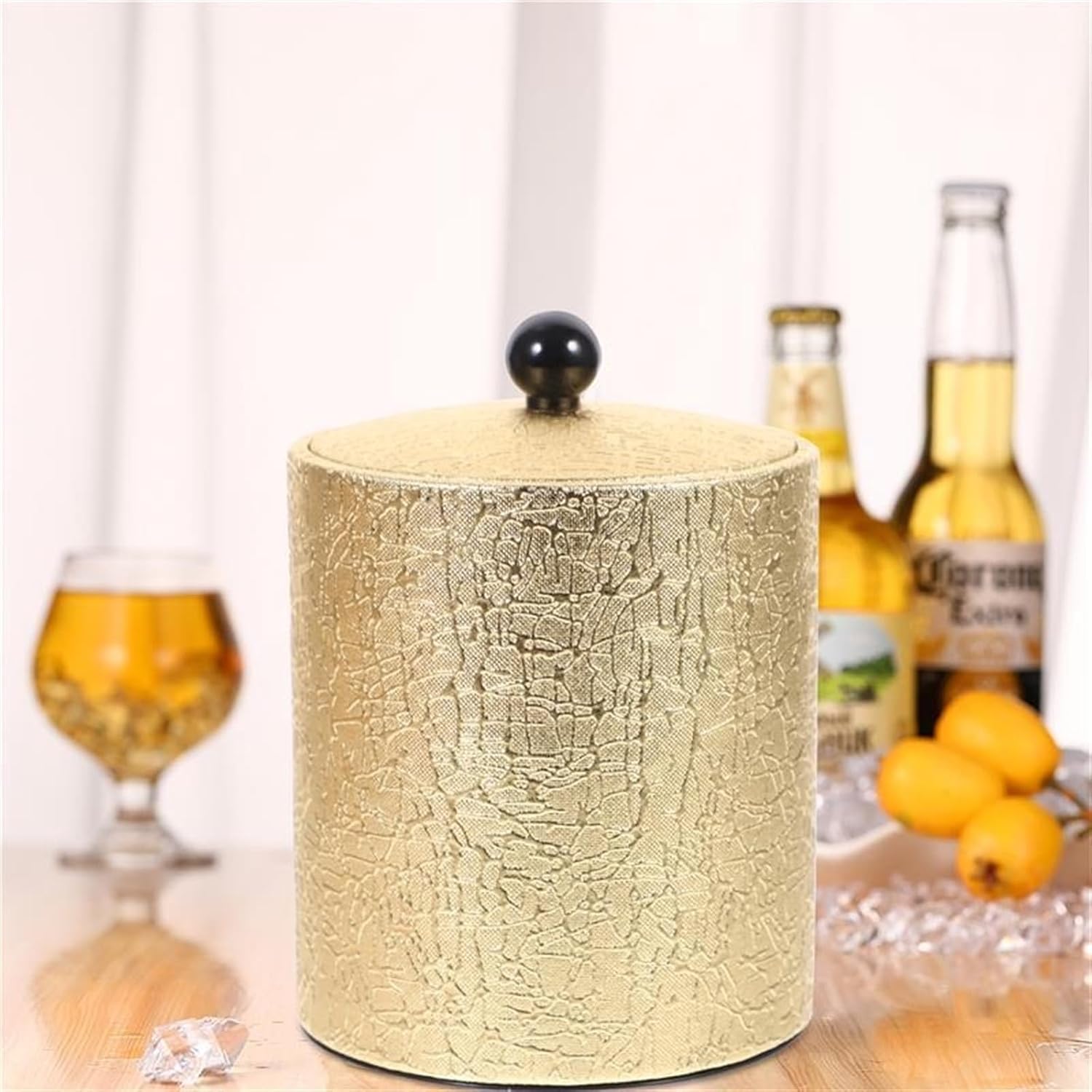 Ice Buckets 1PC Stainless Steel Ice Bucket Thickened Champagne Bucket Red Wine Bucket Beer Bucket Home Ice Bucket Small Bucket for Bar Party Hotel Ice Bucket Kits (Color : Gold)