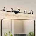 Black Bathroom Vanity Light, 5-Light Vanity Light with Crystal Glass Shades, Vintage Farmhouse Vanity Lighting for Bathroom and Dressing Table