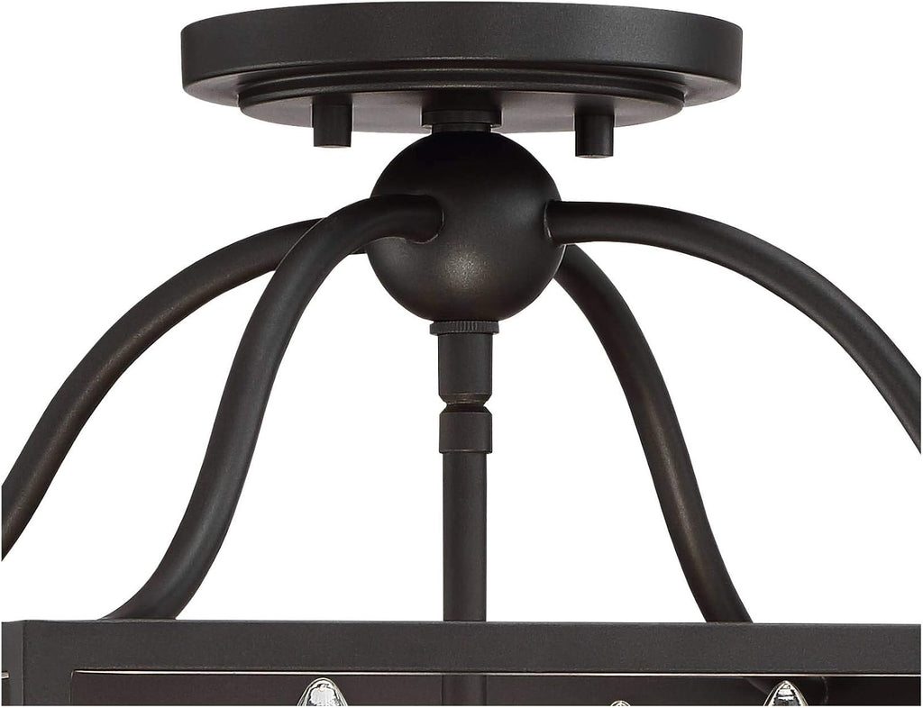 Franklin Iron Works Elle Farmhouse Rustic Close to Ceiling Light Semi-Flush Mount Fixture Black 13' Wide 4-Light Open Square Cage for House Bedroom Hallway Living Room Bathroom Dining Kitchen