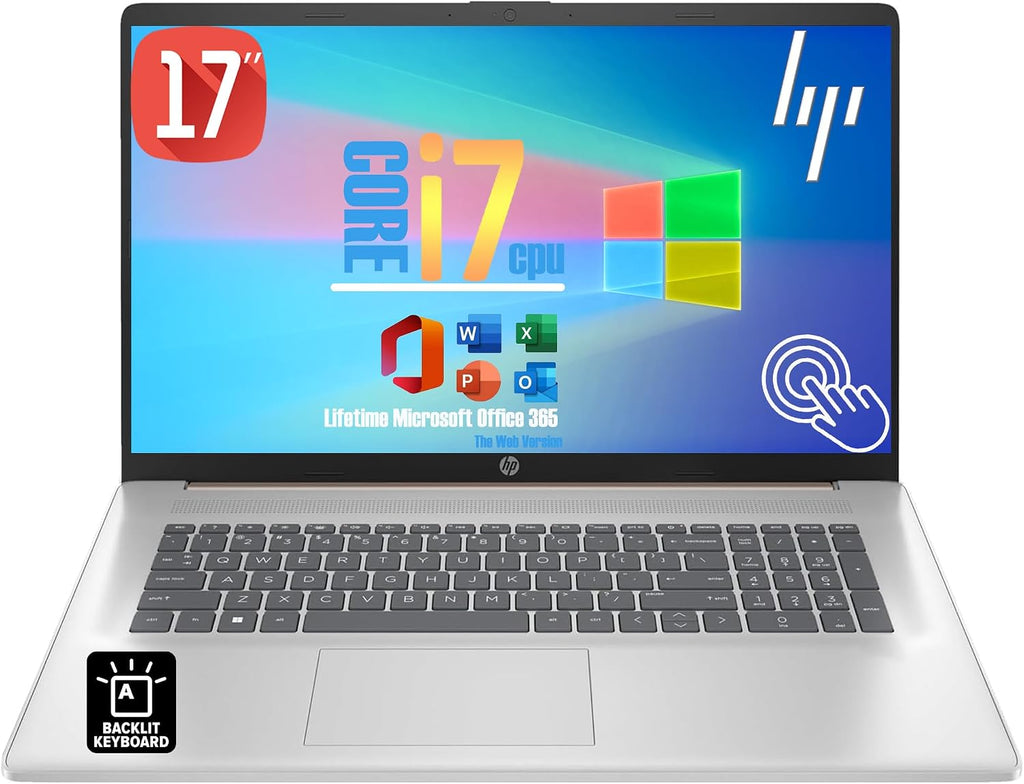 HP 17 Inch Touch Screen Laptop with Ultra-Fast Intel 10-Core i7-1355U CPU (5GHz), 32GB RAM, 1TB SSD, Backlit Keyboard, HDMI, USB-C, Windows 11 Home, Office 365 for The Web, Rose Gold