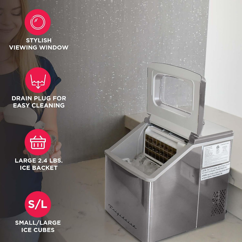 FRIGIDAIRE EFIC452-SS 40 Lbs Extra Large Clear Maker, Stainless Steel, Makes Square Ice