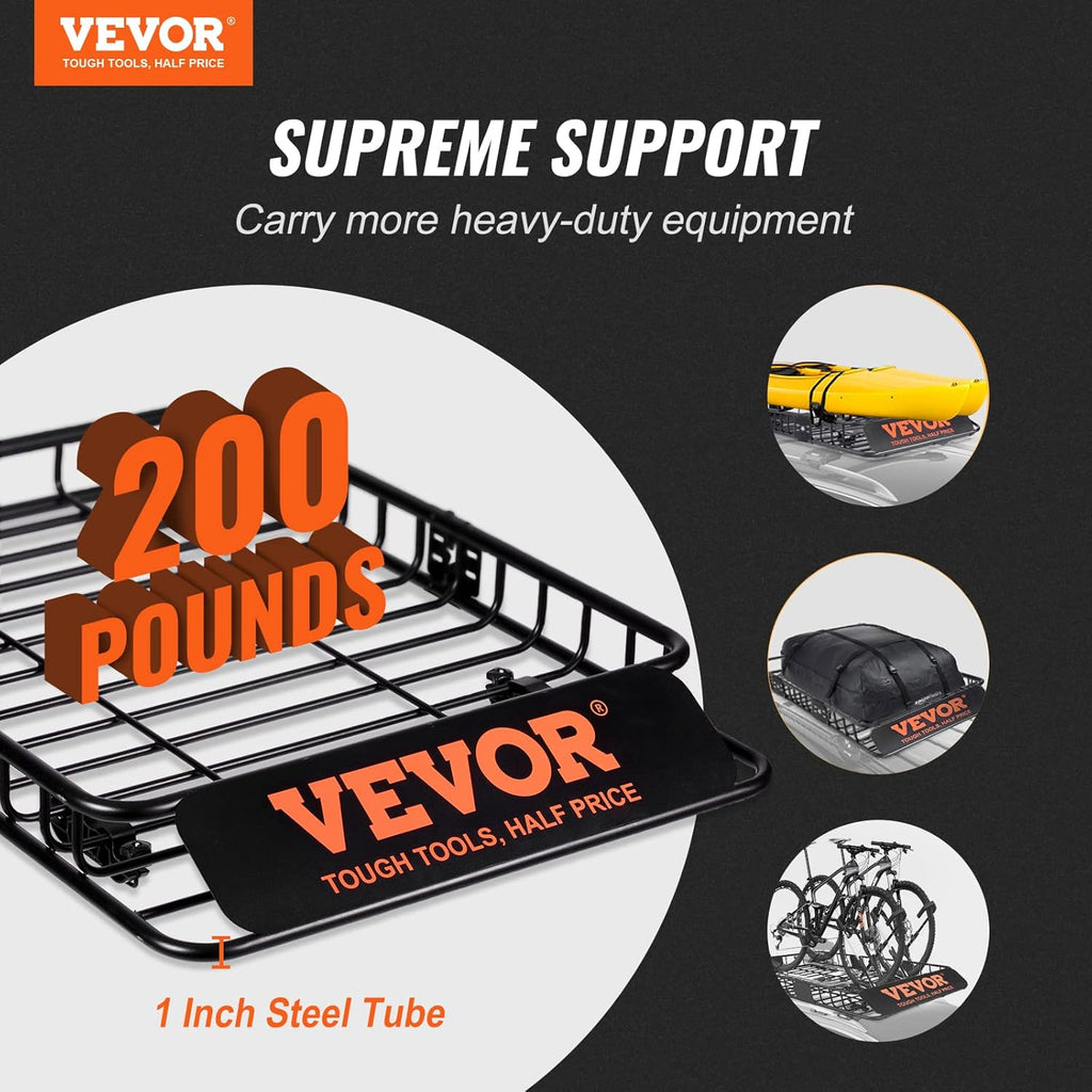VEVOR Roof Rack Cargo Basket, 46' x 36' x 4.5' Rooftop Cargo Carrier, Heavy-Duty 200 LBS Capacity Universal Roof Rack Basket, Luggage Holder for SUV, Truck, Vehicle