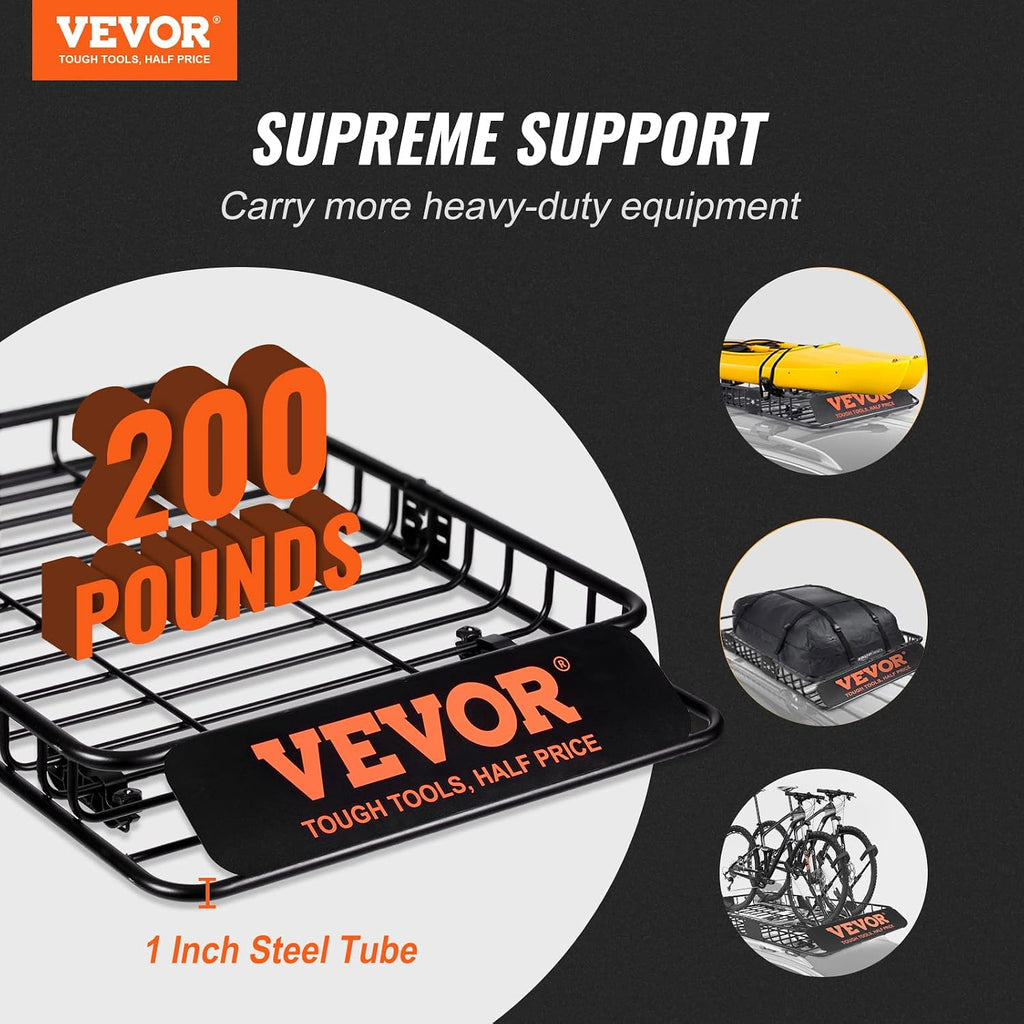 VEVOR Roof Rack Cargo Basket, 51' x 36' x 5' Rooftop Cargo Carrier w/ 15 Cu Ft Waterproof Cargo Bag, 200 LBS Capacity Universal Rack Carrier for SUV, Truck, Pickup