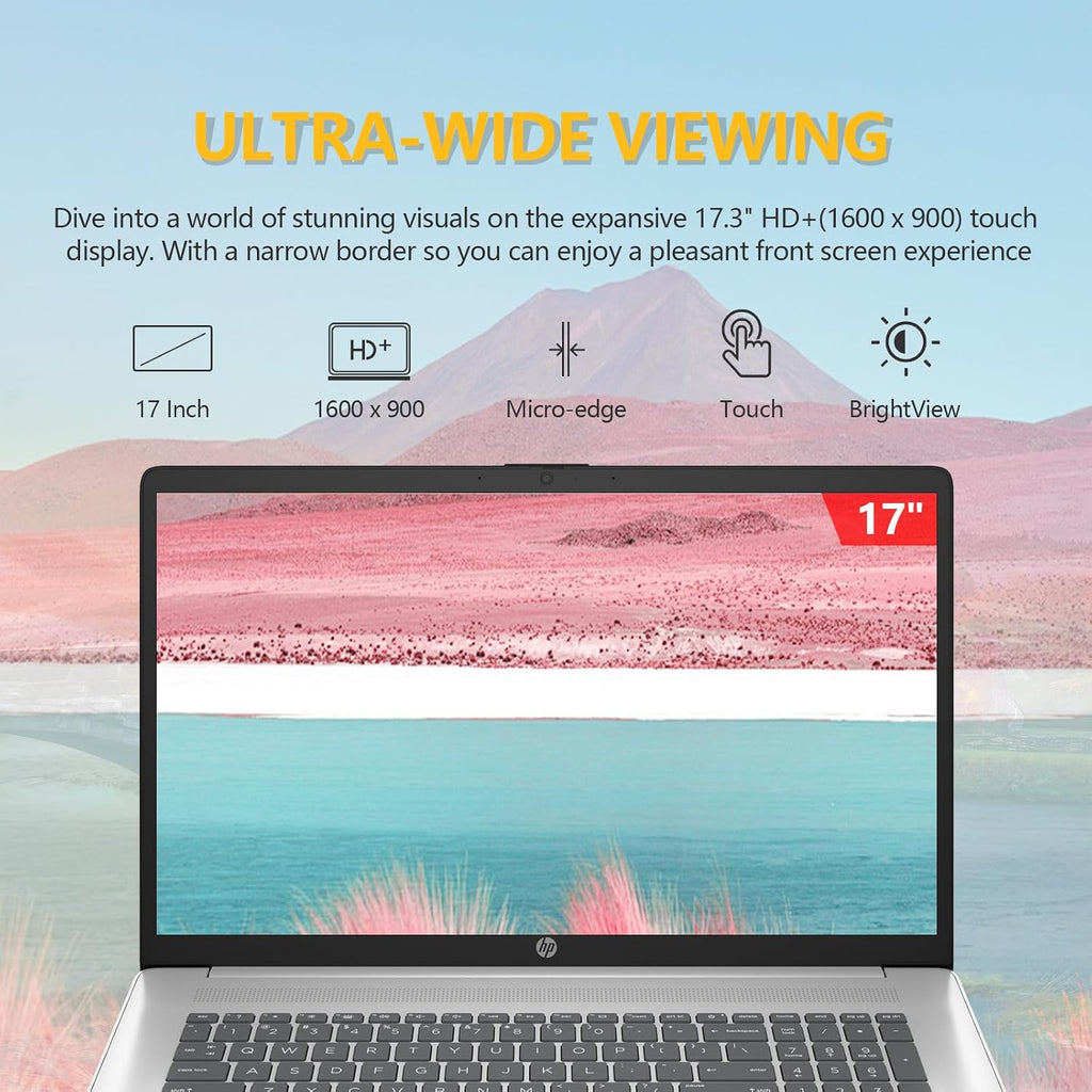 HP 17 Inch Laptop Touchscreen Computer, 17.3 HD+ Touch Screen Business Laptop, AMD Ryzen 5(6-Cores), Windows 11 Pro, 10-Key Number Pad, 32GB RAM 2TB SSD
