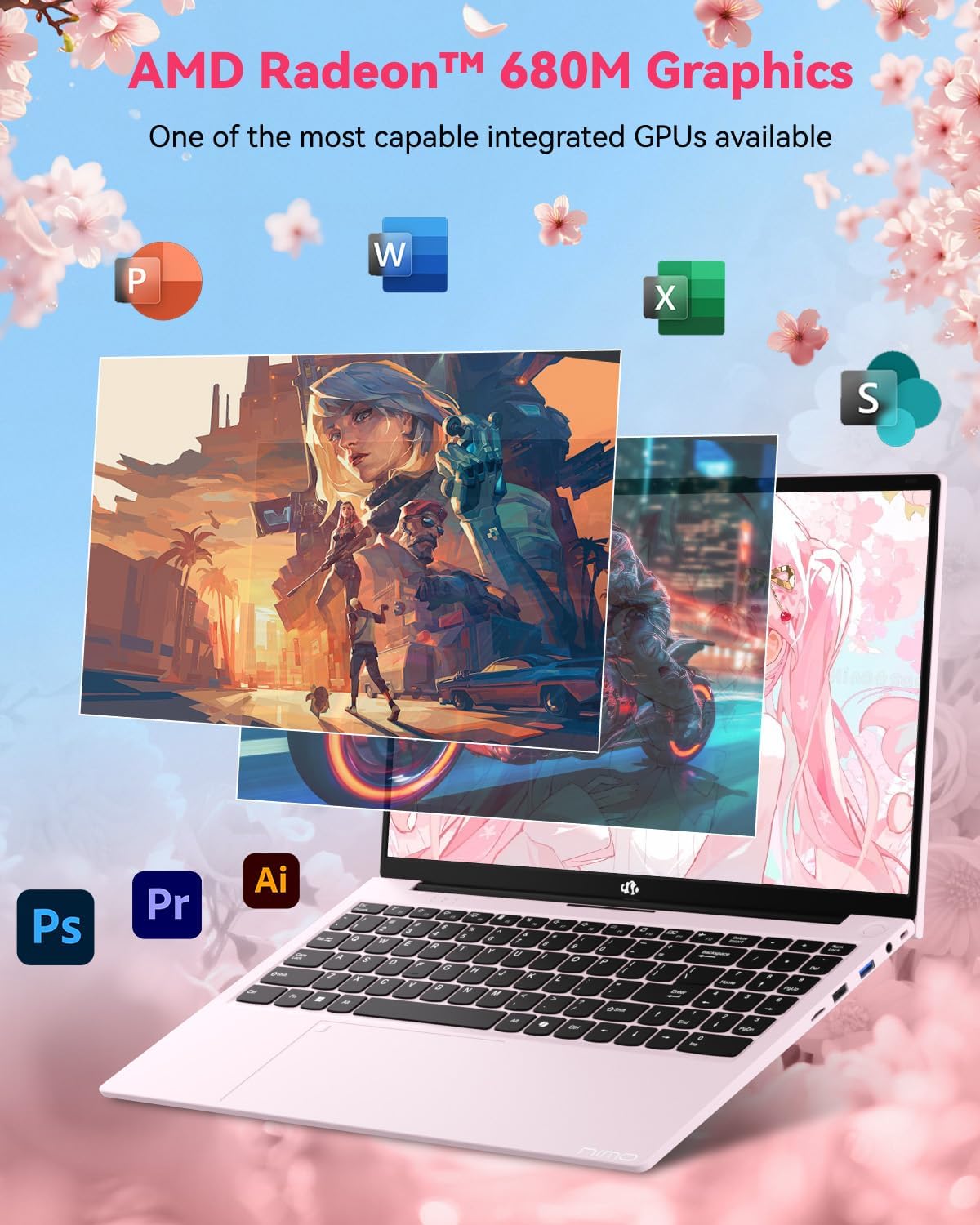 NIMO 15.6' IPS FHD-Business-Laptop, 8 Cores AMD Ryzen 7 Pro 6850U 32GB LPDDR5 RAM 1TB SSD (Beat i7-1360P Up to 4.7GHz) Radeon-680M 100W Fast PD for Content Creators & Student 2-Yr Warranty