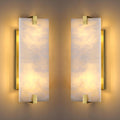 2 Pack 2 Light Square 14.7' Alabaster Marble Bathroom Wall Sconce Modern Concise Style Wall Light Fixture,Gold Finish for Bedroom Hallway Bedside