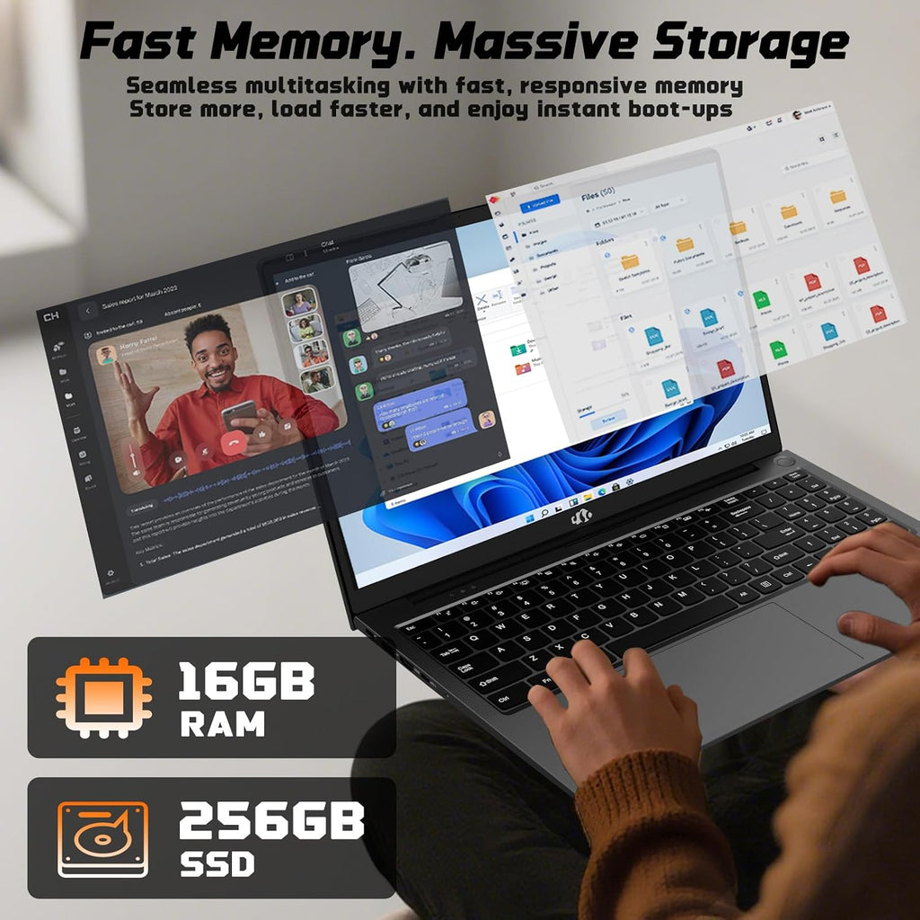 NIMO 17.3' IPS FHD-Student-Laptop- 16GB RAM 256GB SSD, Intel Pentium 4 Cores N100(Beat i3-1115G4, Up to 3.4GHz) Computer with 65W Type-C 2 Years Warranty Fingerprint Backlit Keyboard Wi-Fi 6 BT5.2