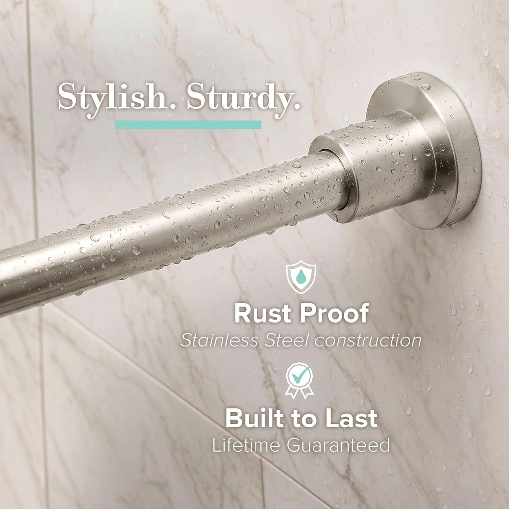 Gatco 829SN Modern Minimalist Straight Shower Rod Set, 60 Inch, Satin Nickel
