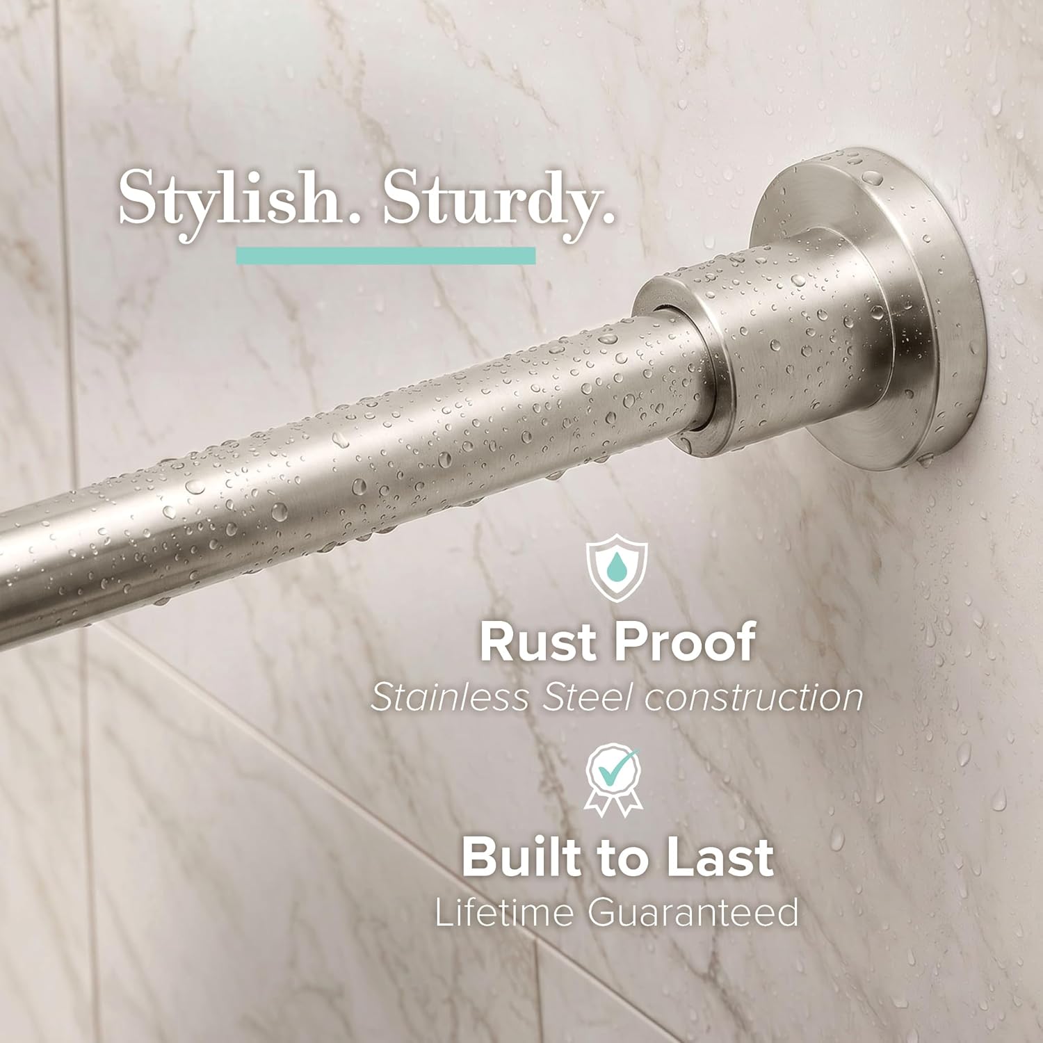 Gatco 829SN Modern Minimalist Straight Shower Rod Set, 60 Inch, Satin Nickel