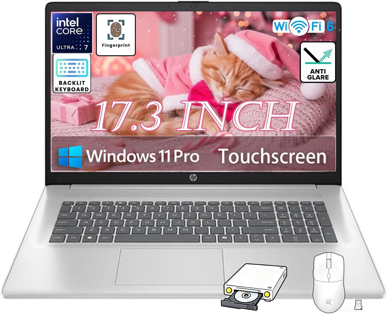 HP 17 Touchscreen AI Laptop, Dedicated Intel Al Boost NPU, Intel 12-Core Ultra7 255U, 17.3' HD+ Anti-Glare, Fingerprint, Win 11 Pro, Wi-Fi 6, Copilot AI, Backlit KB, 32GB DDR5 2TB SSD