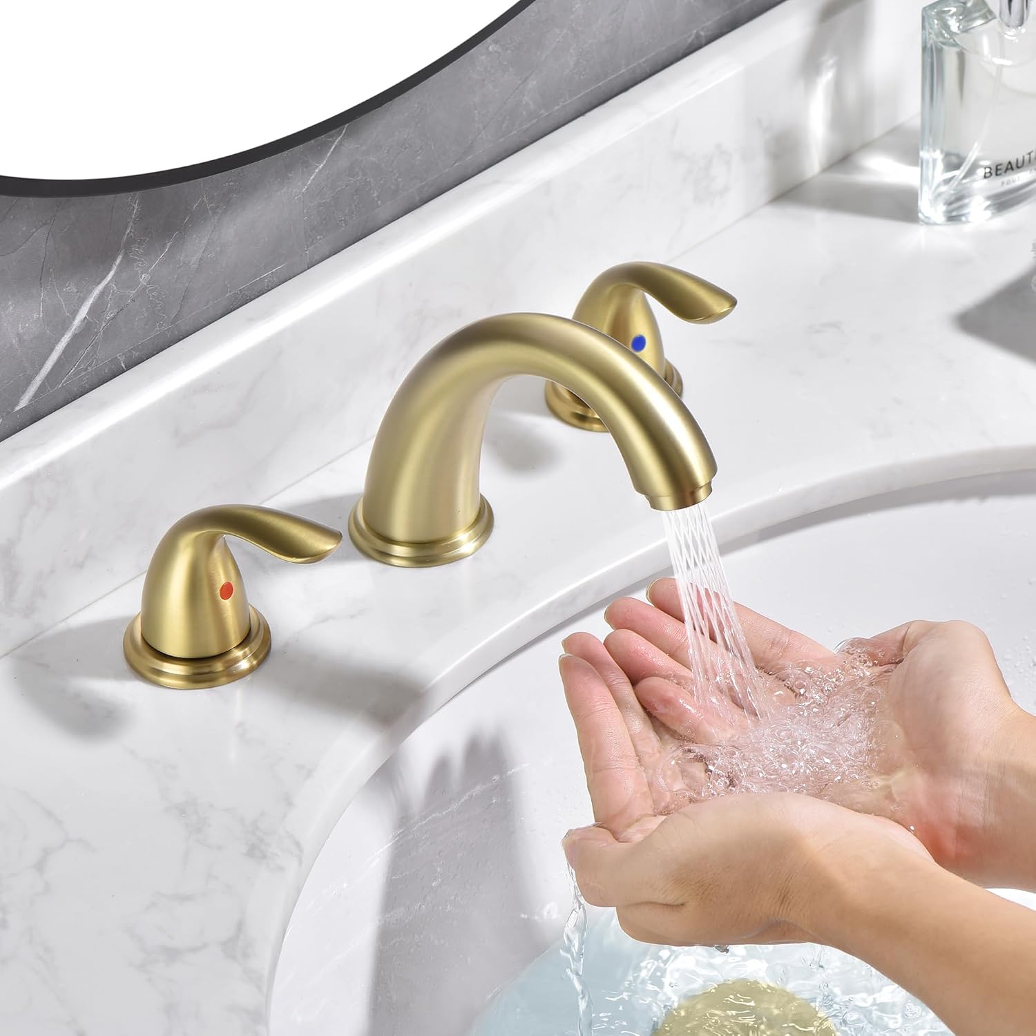 sumerain 8 Inch Widespread Bathroom Faucet 3 Hole 2 Handle Bath Faucet Brushed Gold