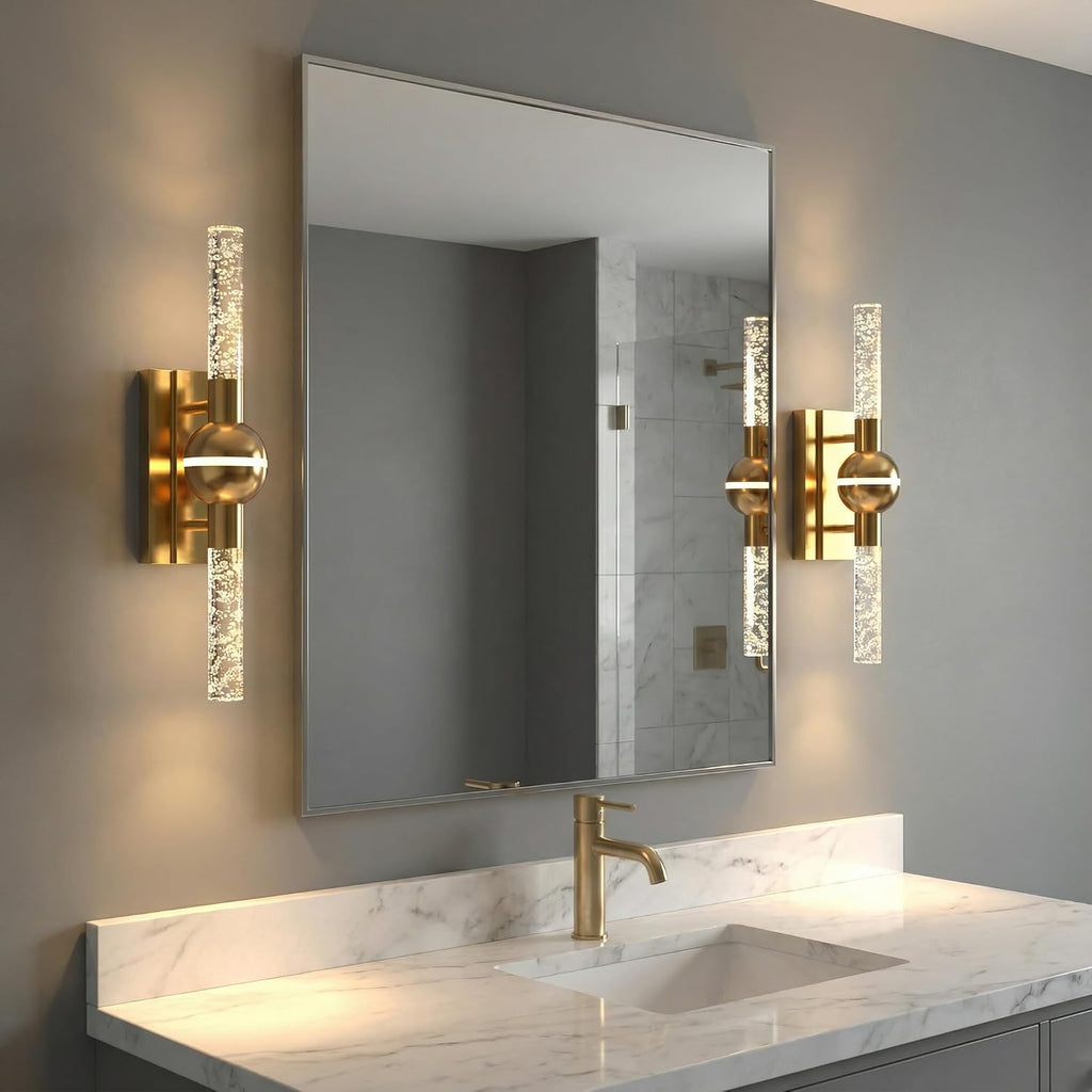 Modern Brass Wall Sconce Indoor, LED Wall Light Fixtures Set of 2 | 13W Dimmable Brightness, 17.7' Bathroom Vanity Light, Bedroom Hallway Use, Hardwired Wall Mount Lighting, 3000K Warm White