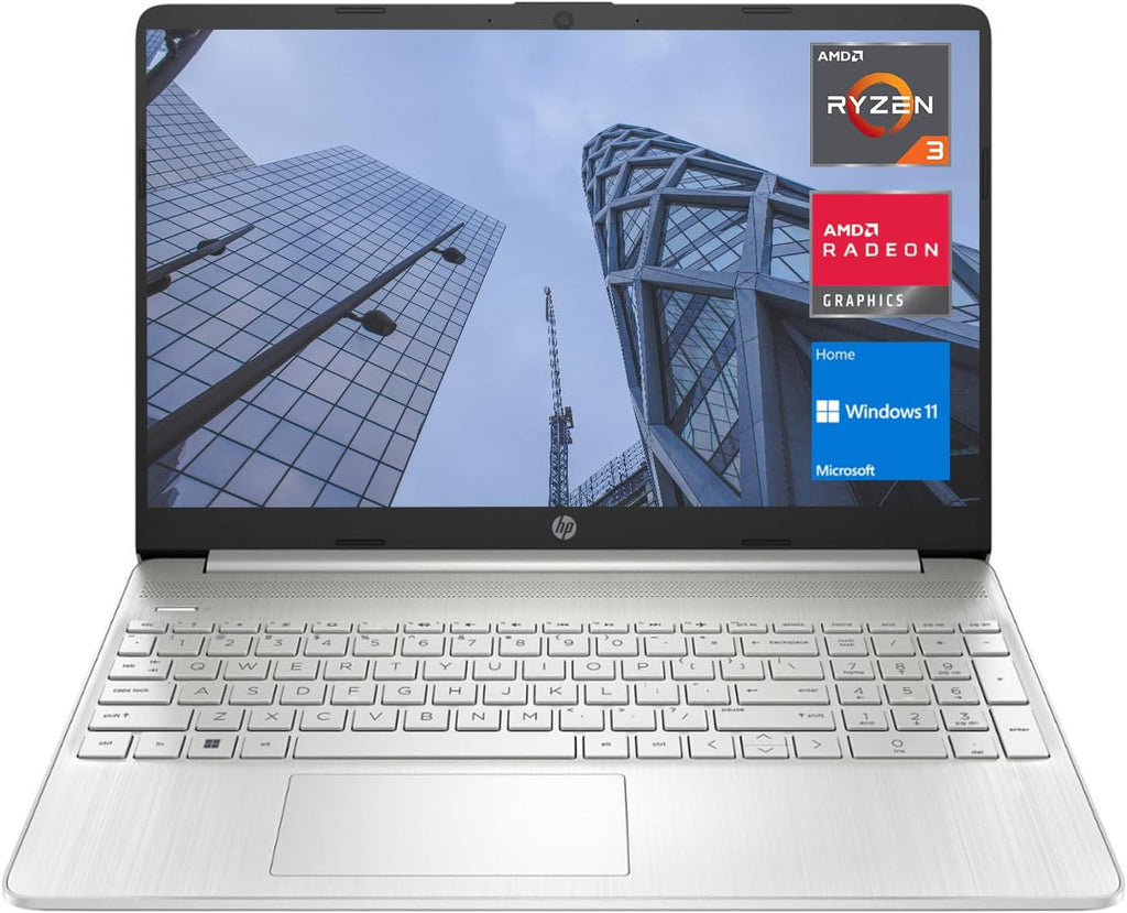 HP Essential 15 Laptop, 15.6' HD Screen, AMD Ryzen 3 5300U, 32GB RAM, 1TB SSD, Webcam, HDMI, Wi-Fi, Windows 11 Home, Silver