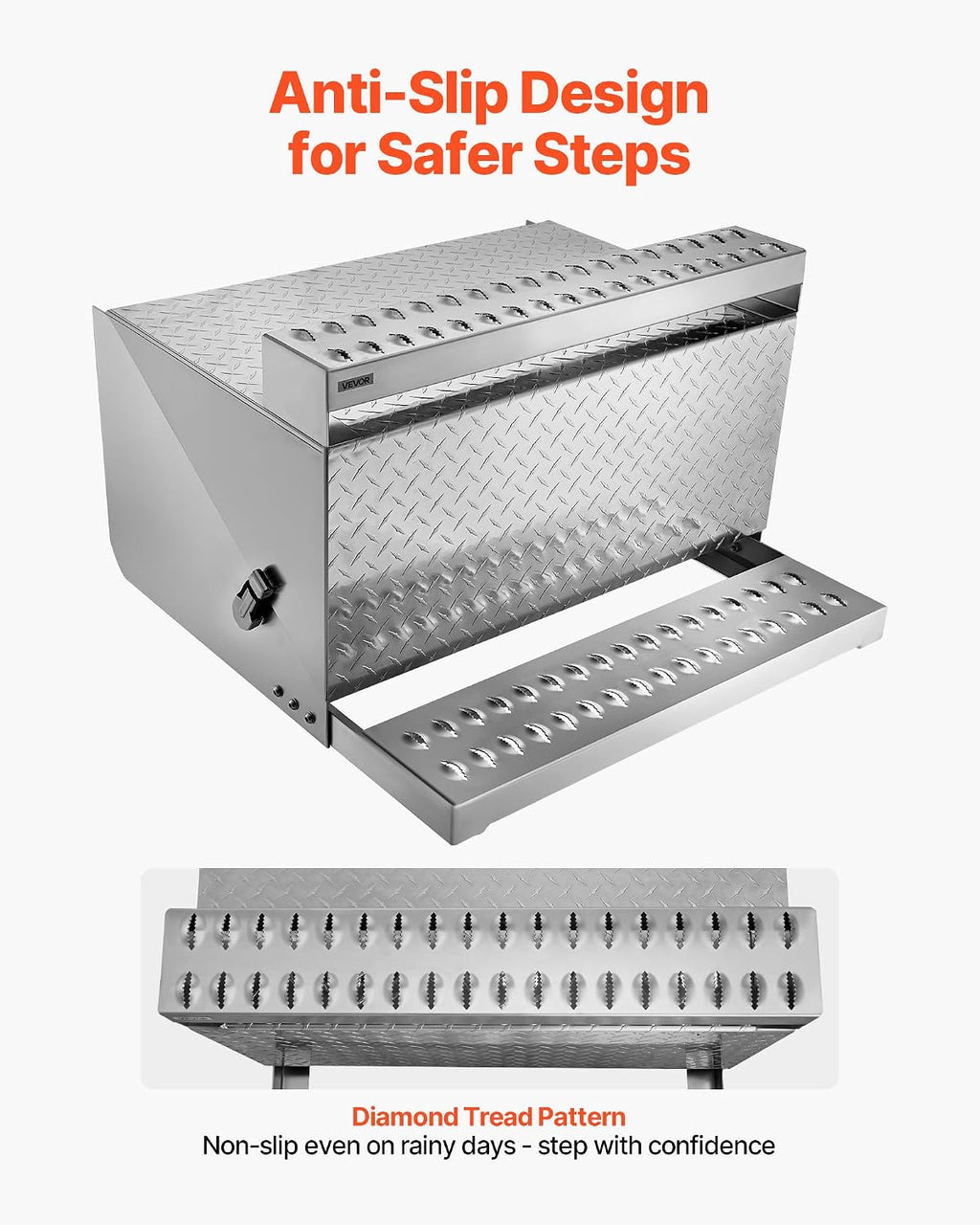 VEVOR Semi-Truck Step Tool Box, 31' x 30' x 19' Heavy Duty Aluminum Diamond Plate Toolbox, Waterproof Cab Entry Step Storage Box with Shock-Absorbing Latch for Flatbed, Crane, and Semi Trucks