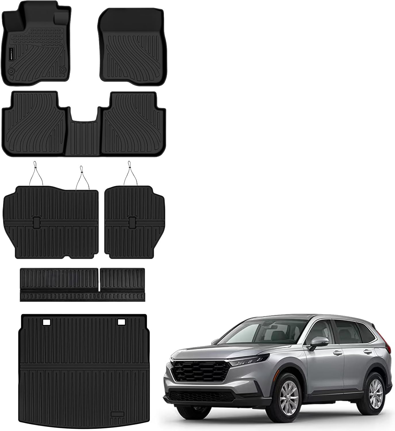Auxko All Weather Floor Mats for 2026-2023 Honda CRV(Include Hybrid) Upper Cargo Mat with Backrest Mat TPE Liners Accessories Guard Odorless Anti-Slip Black